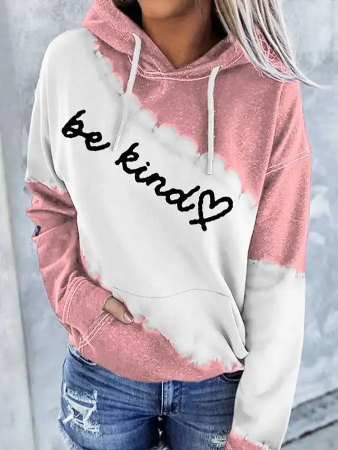 Women'S Be kind Print Pocket Casual Hoodies