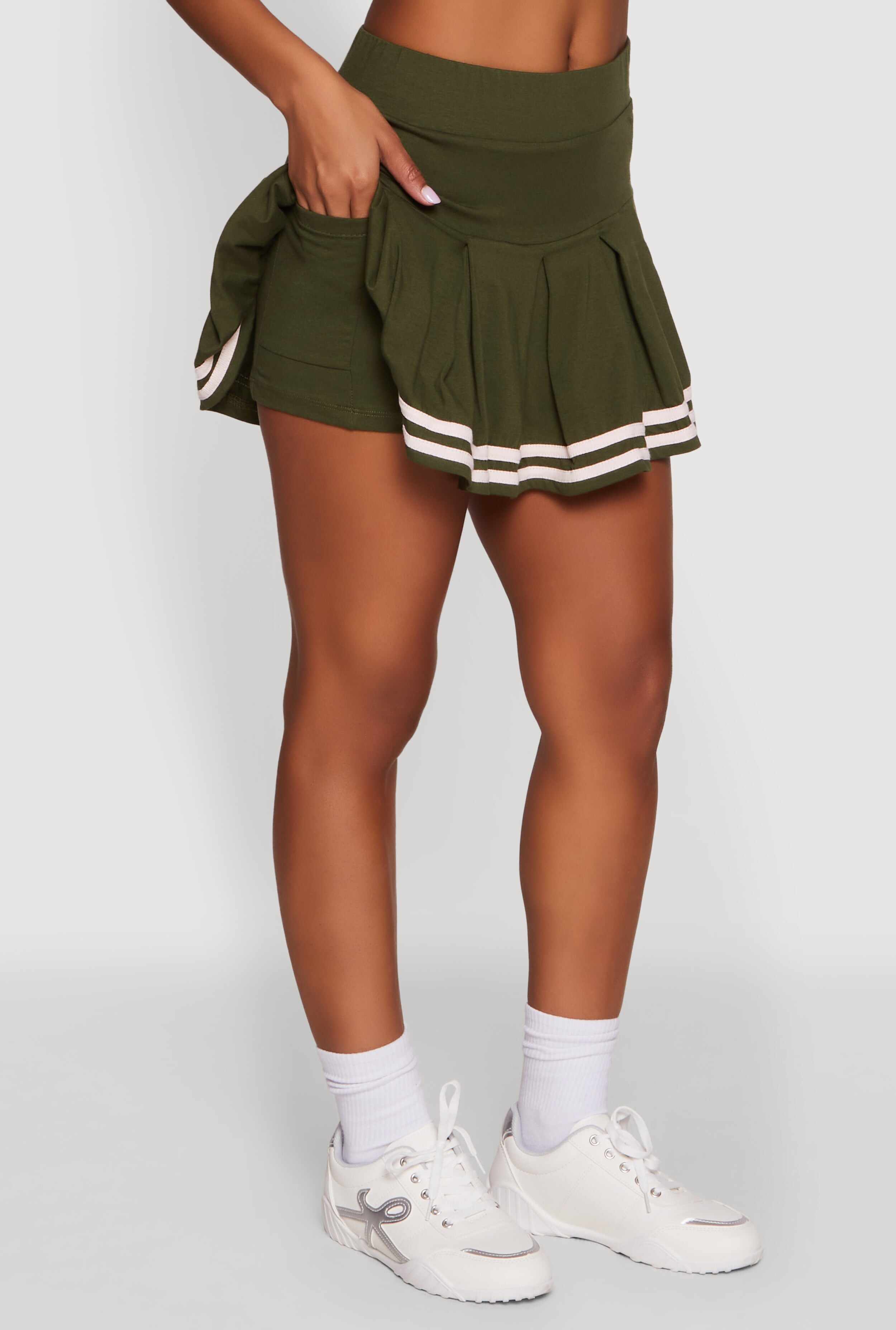 Varsity Stripe Drop Waist Pleated Skirt