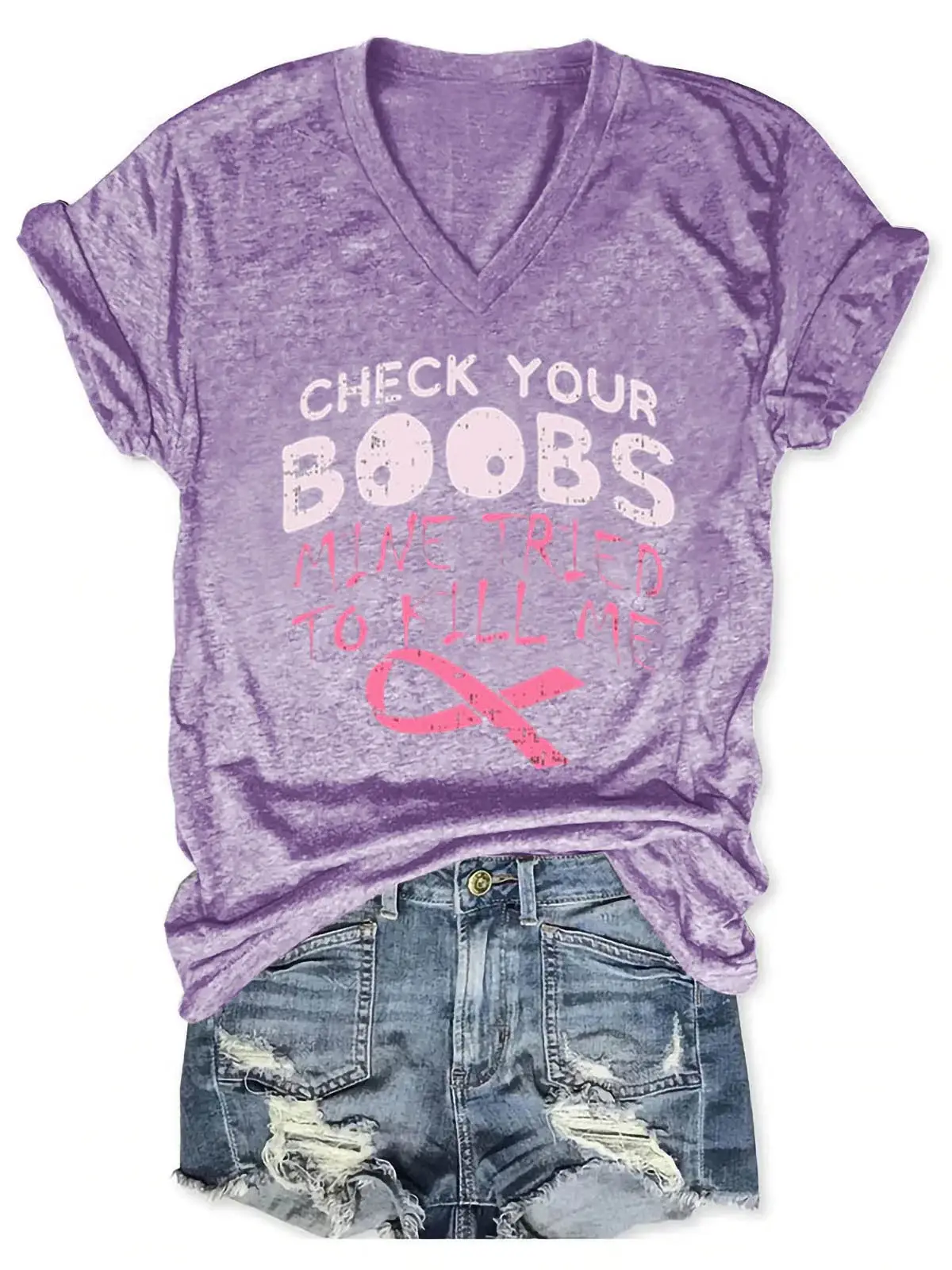 Check Your Boobs Breast Cancer Awareness Art Casual T-shirt