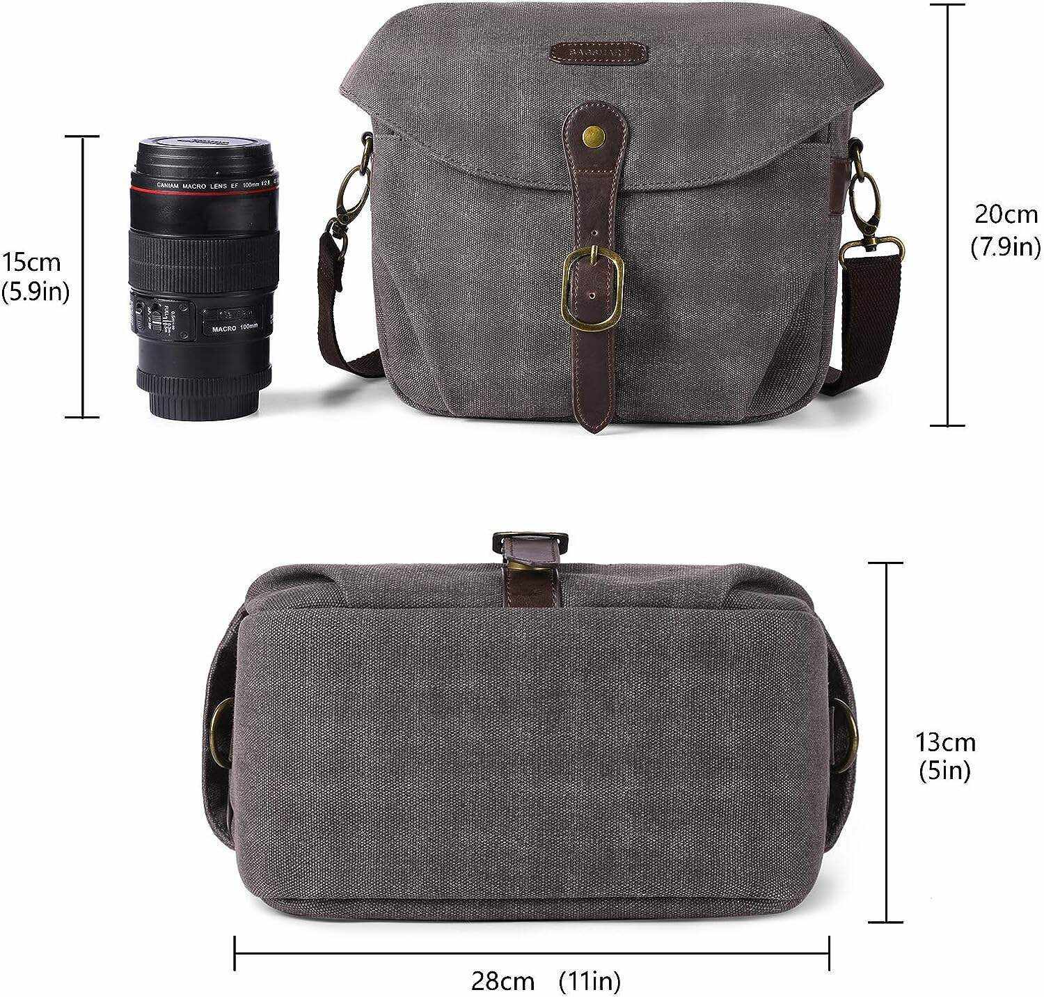 BAGSMART Camera Bag, SLR DSLR Canvas Camera Case, Vintage Padded Camera Shoulder Bag with Rain Cover for Women, Men, Black