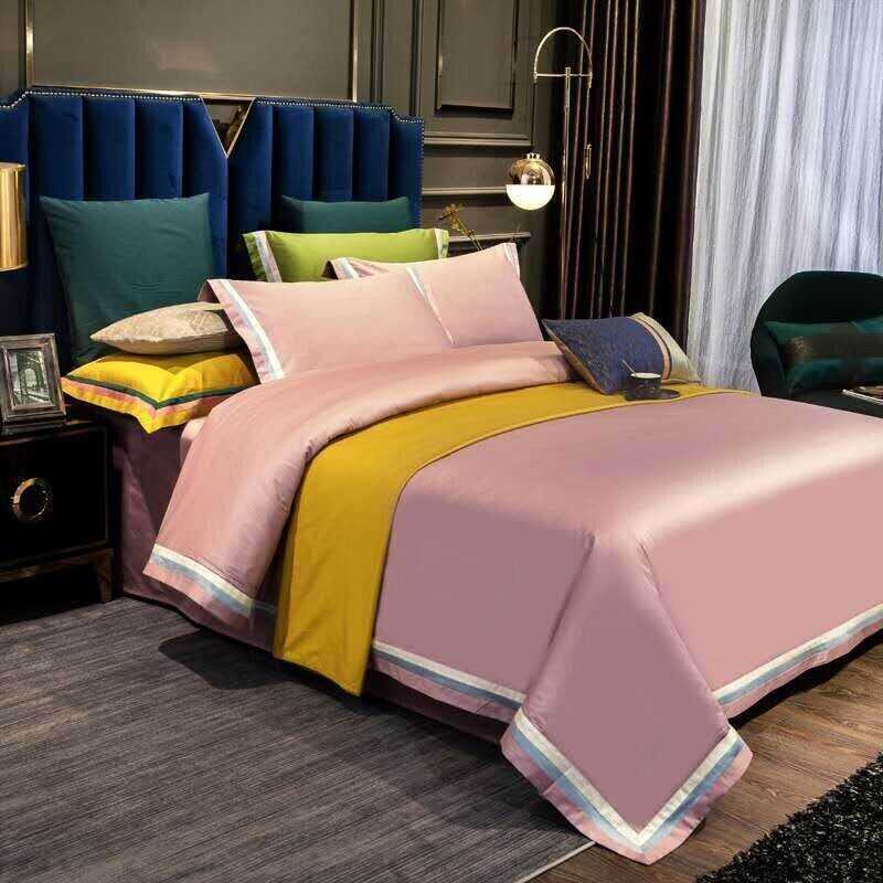 Jadyn Contrasting Double Stripe Border Egyptian Cotton Duvet Cover Set