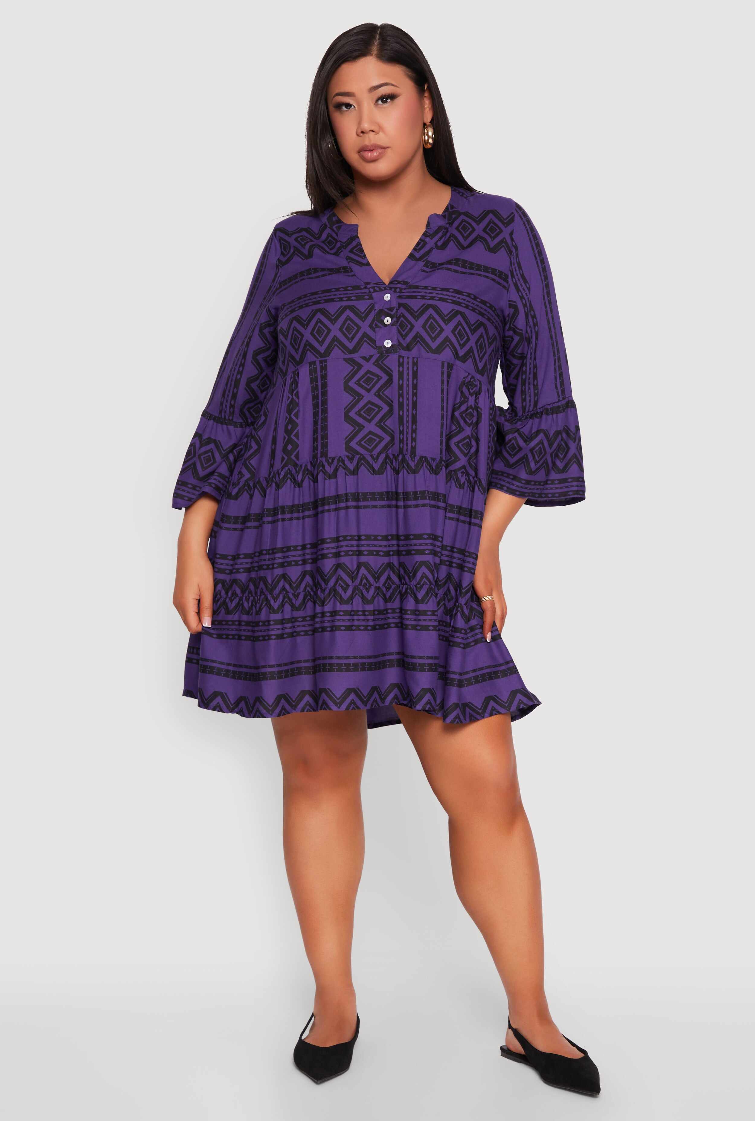 Plus Size Long Sleeve Tiered Dress