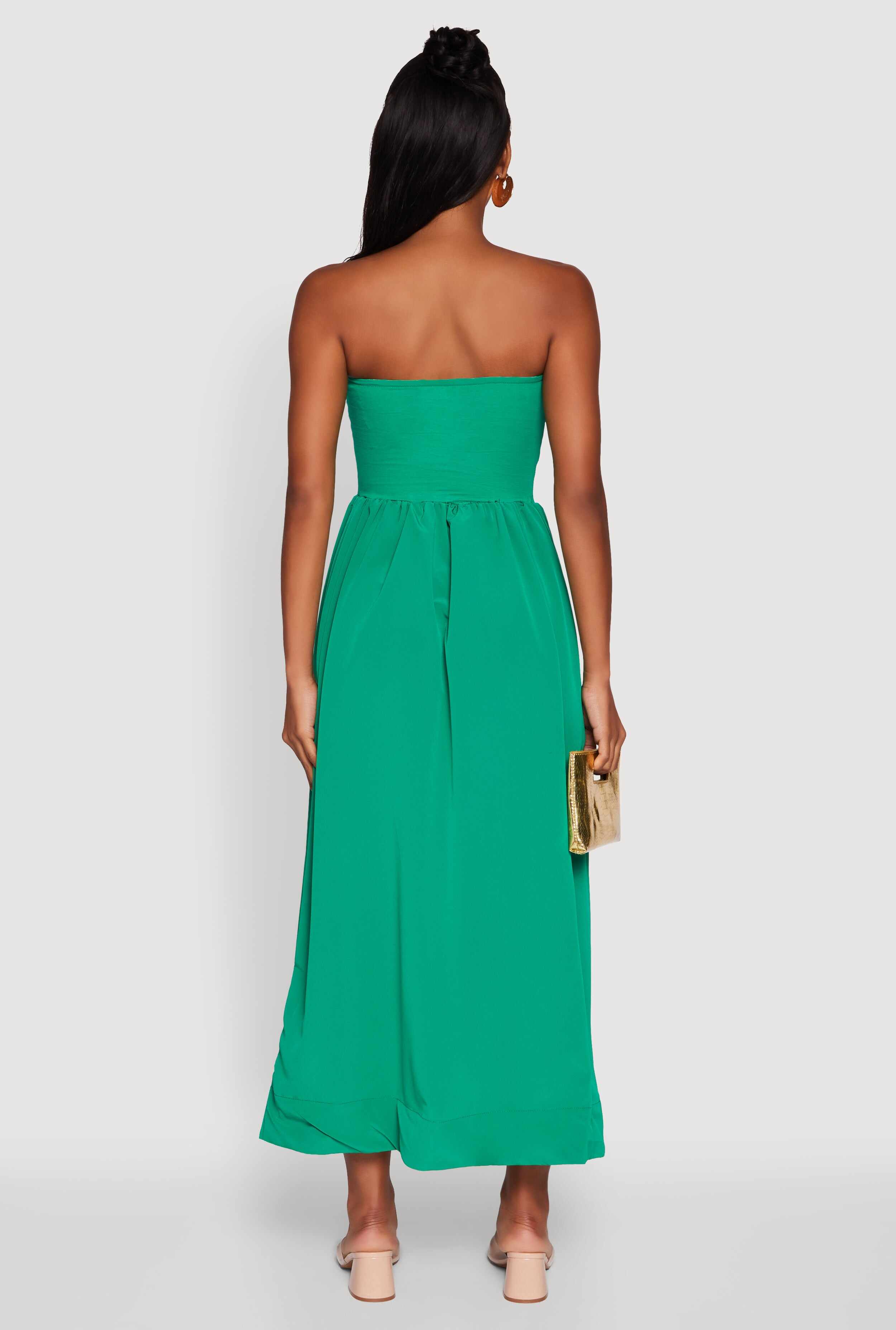 Strapless A-Line Maxi Dress with Pockets