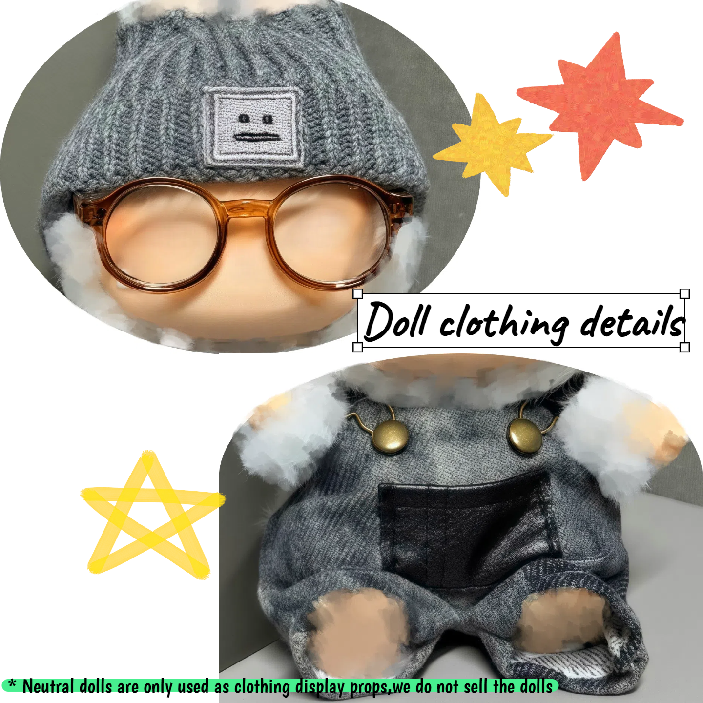 3-Piece Handmade Doll Clothes - Premium Doll Overalls Outfit with Hat & Accessories, ropa para 17cm Doll, Compatible with 5.91-6.7inch Dolls as Accessories Only