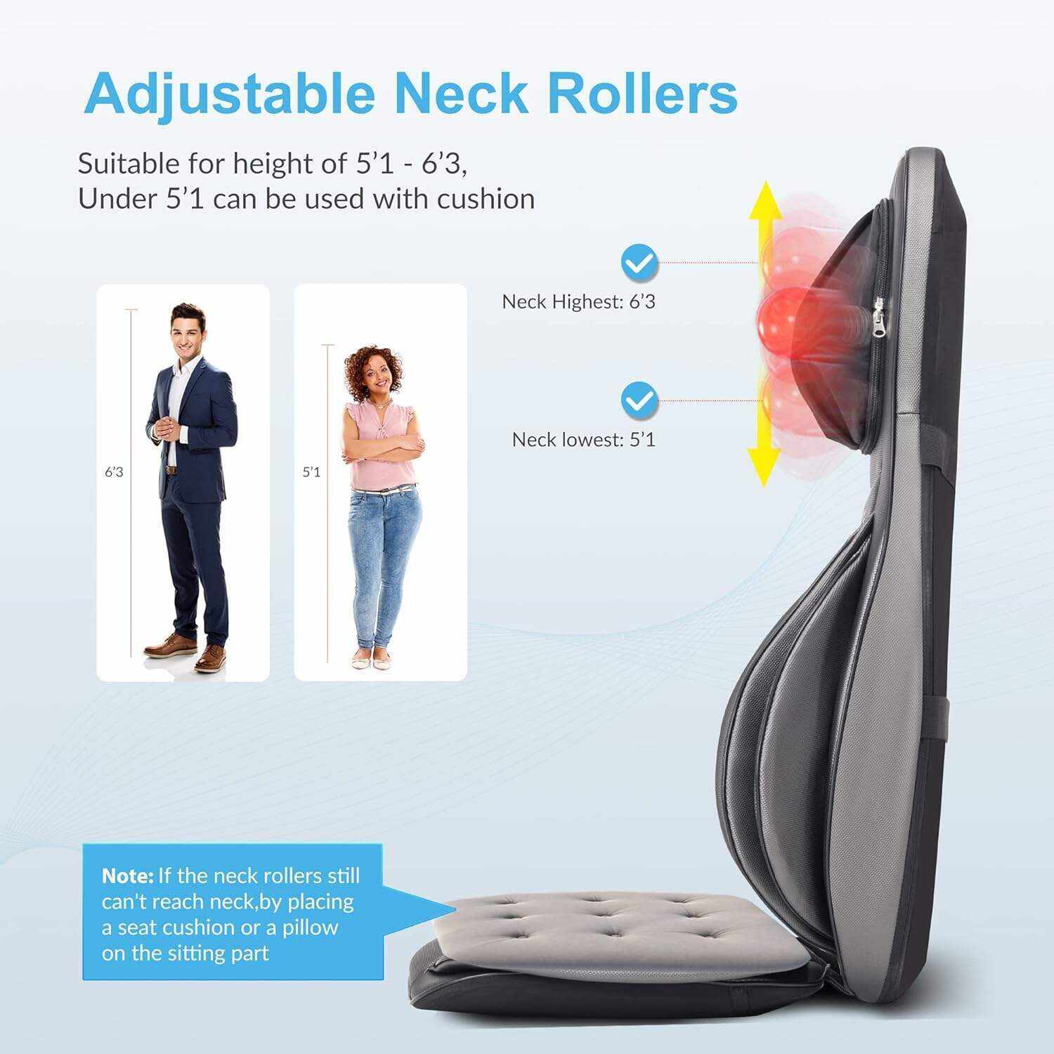 COMFIER Shiatsu Neck Back Massager with Heat and Compression, App Control 2D or 3D Deep Tissue Kneading Massage Chair Pad, Chair Massager for Full Body Pain Relief, Ideal Gifts,Grey