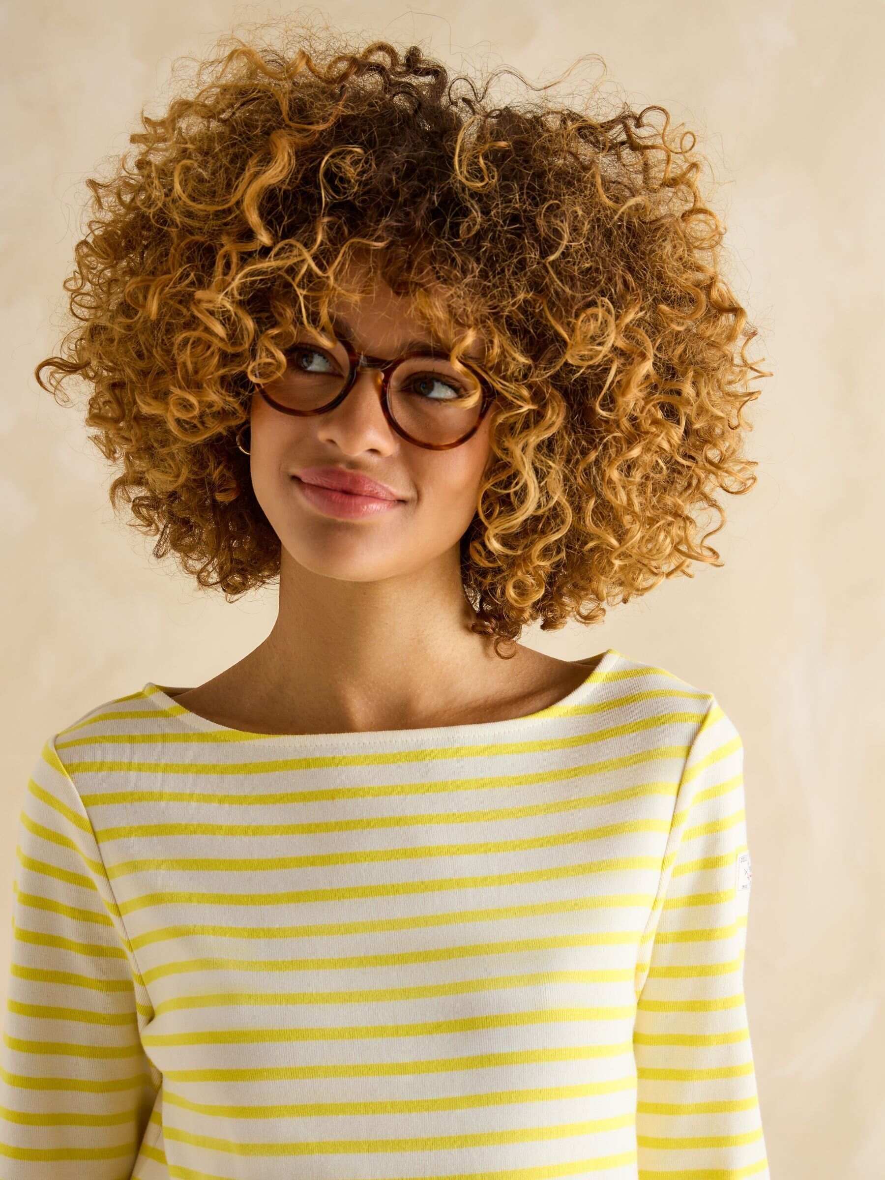 Harbour Yellow/White Boat Neck 100% Cotton Breton Top