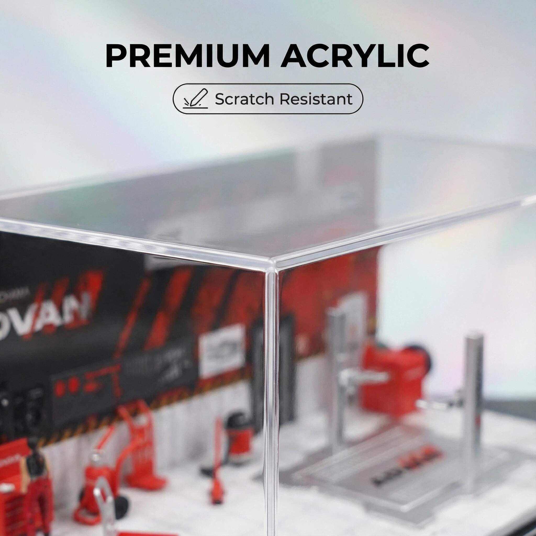 1:64 Scale ADVAN Racing Workshop Diorama Display Case – Acrylic Dustproof Showcase for Diecast Cars