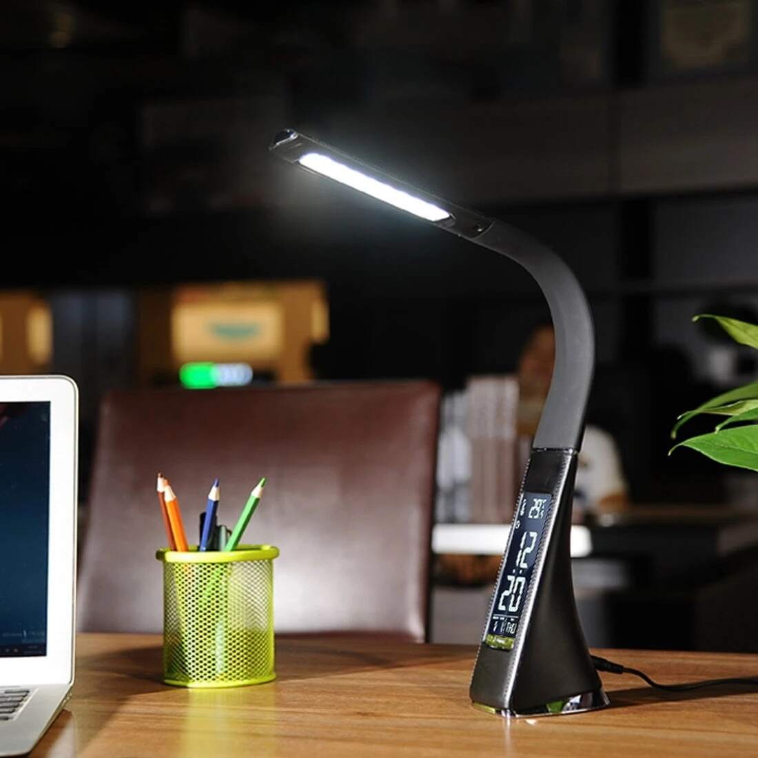 LED Desk Lamp With Calendar Temperature Alarm Clock 3 Modes Lighting Eye-Protected Reading Light Table Lamp For Student Office USB Charging LED Lamp