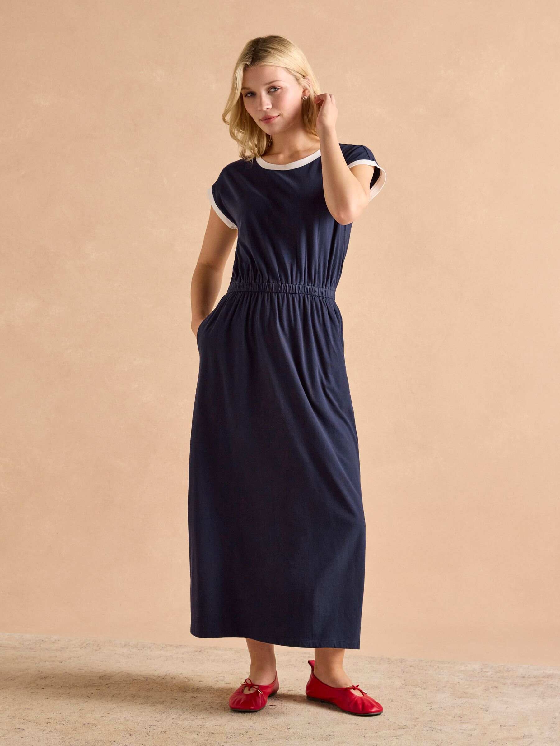 Adeena Navy Jersey Maxi Dress