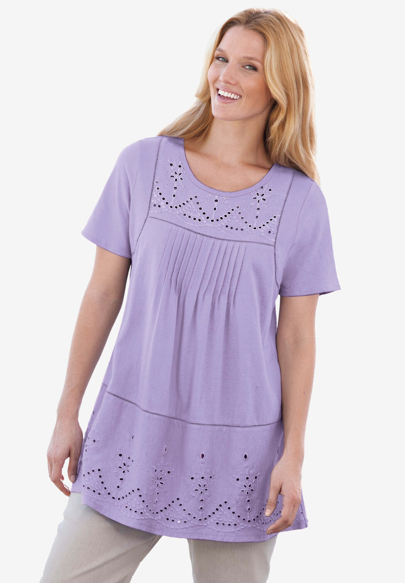 Embroidered Eyelet Pintucked Tunic