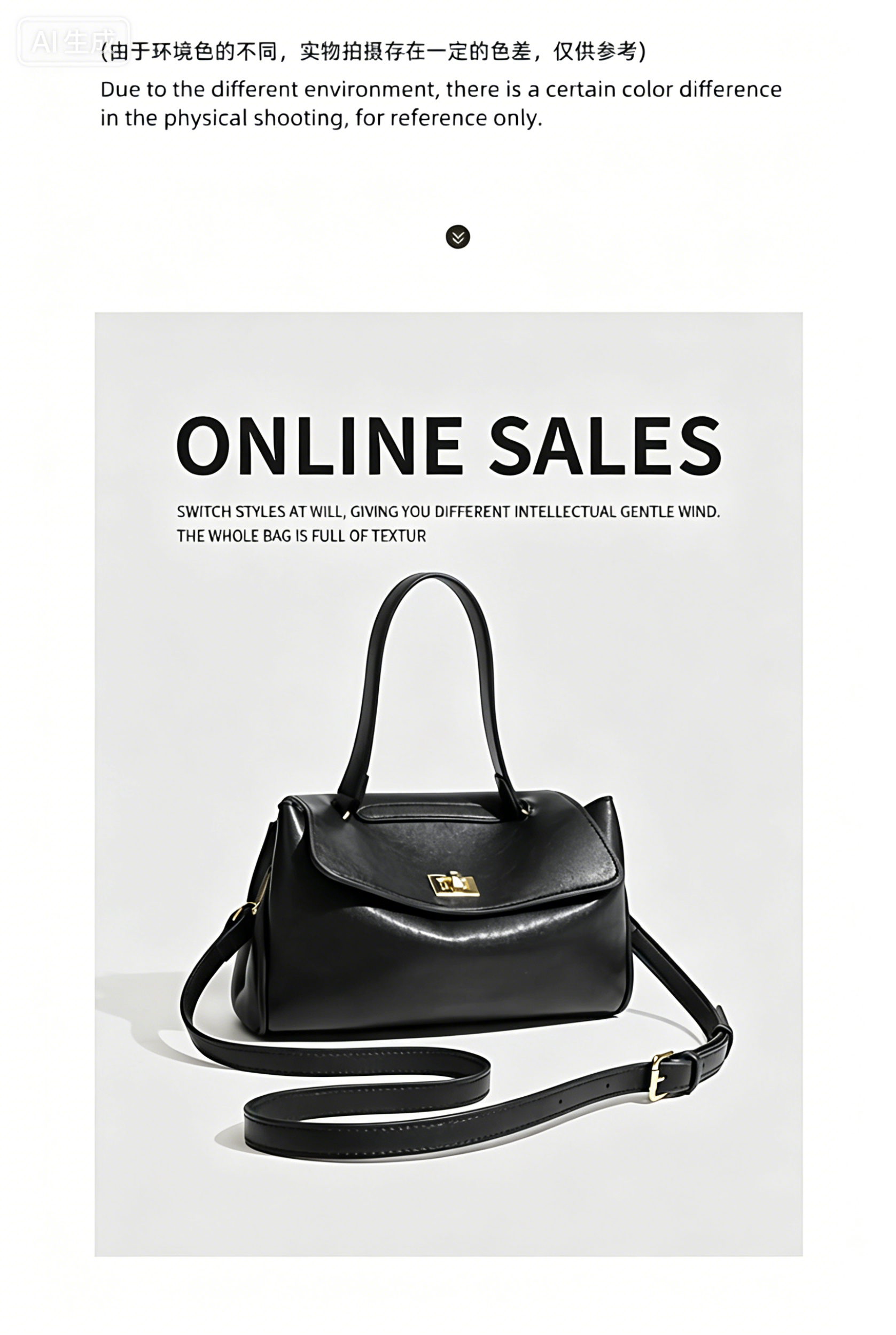 Fashionable women handbag with cowhide leather