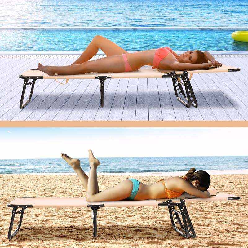 Folding Beach Lounge Chair Adjustable Reclining Chair Camping Chair Bed