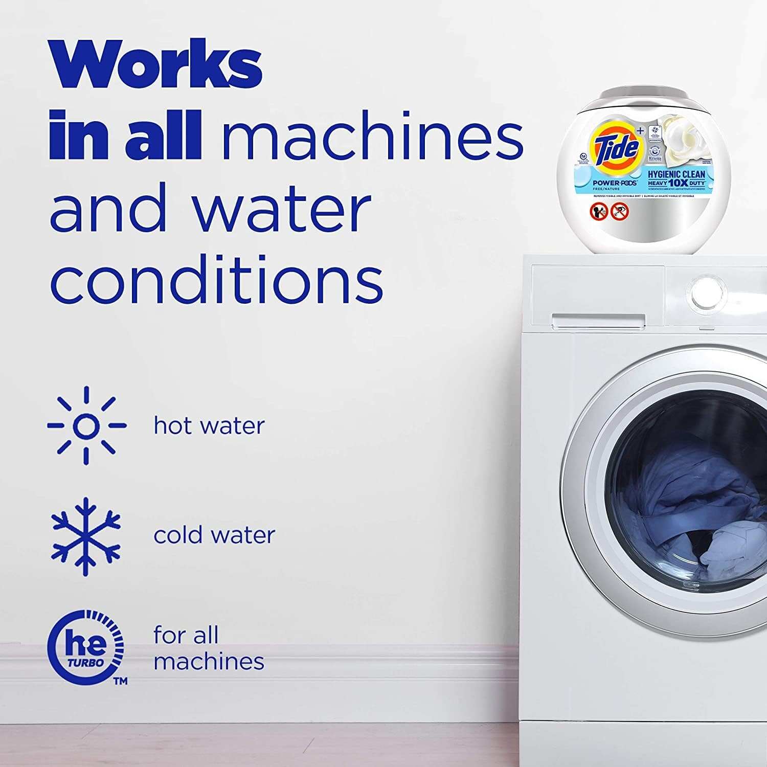 Tide Hygienic Clean Heavy Duty 10x Free Power PODS Laundry Detergent, 63 count, Unscented, For Visible and Invisible Dirt