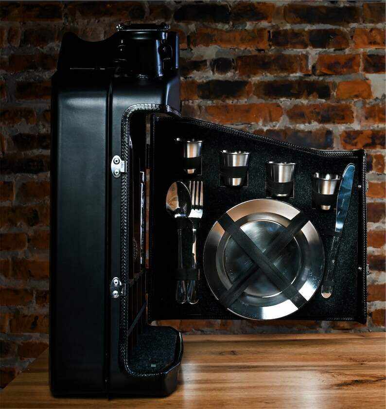 20 L Gift Black Matte Mini Bar Jerry Can, Metal Mini Bar With Wood Inside With Picnic Set, Custom Fuel Bar, Canister Bar Jerry Can
