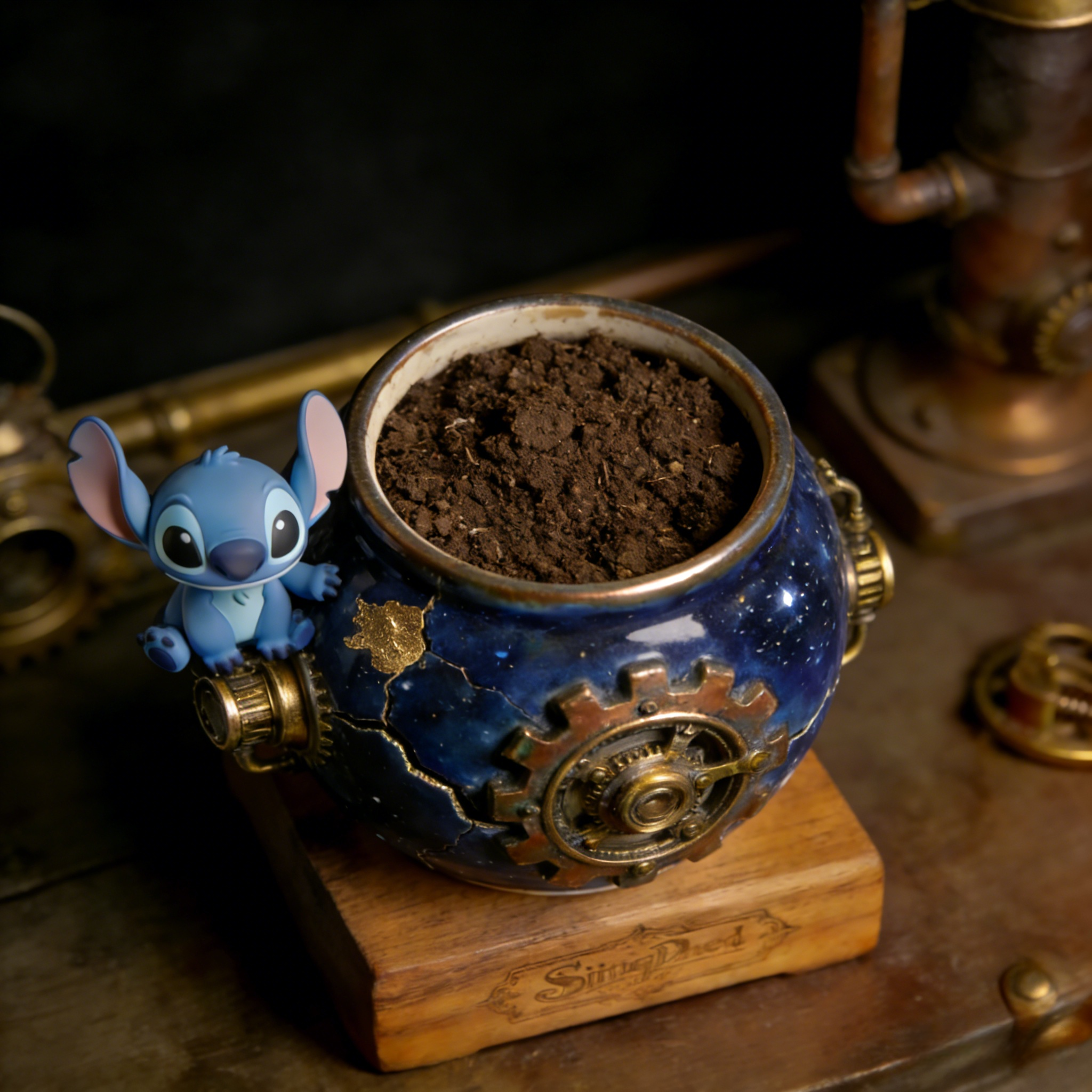 🌌 Stitch's Steampunk Galaxy Planter – Ohana Forever 🪐
