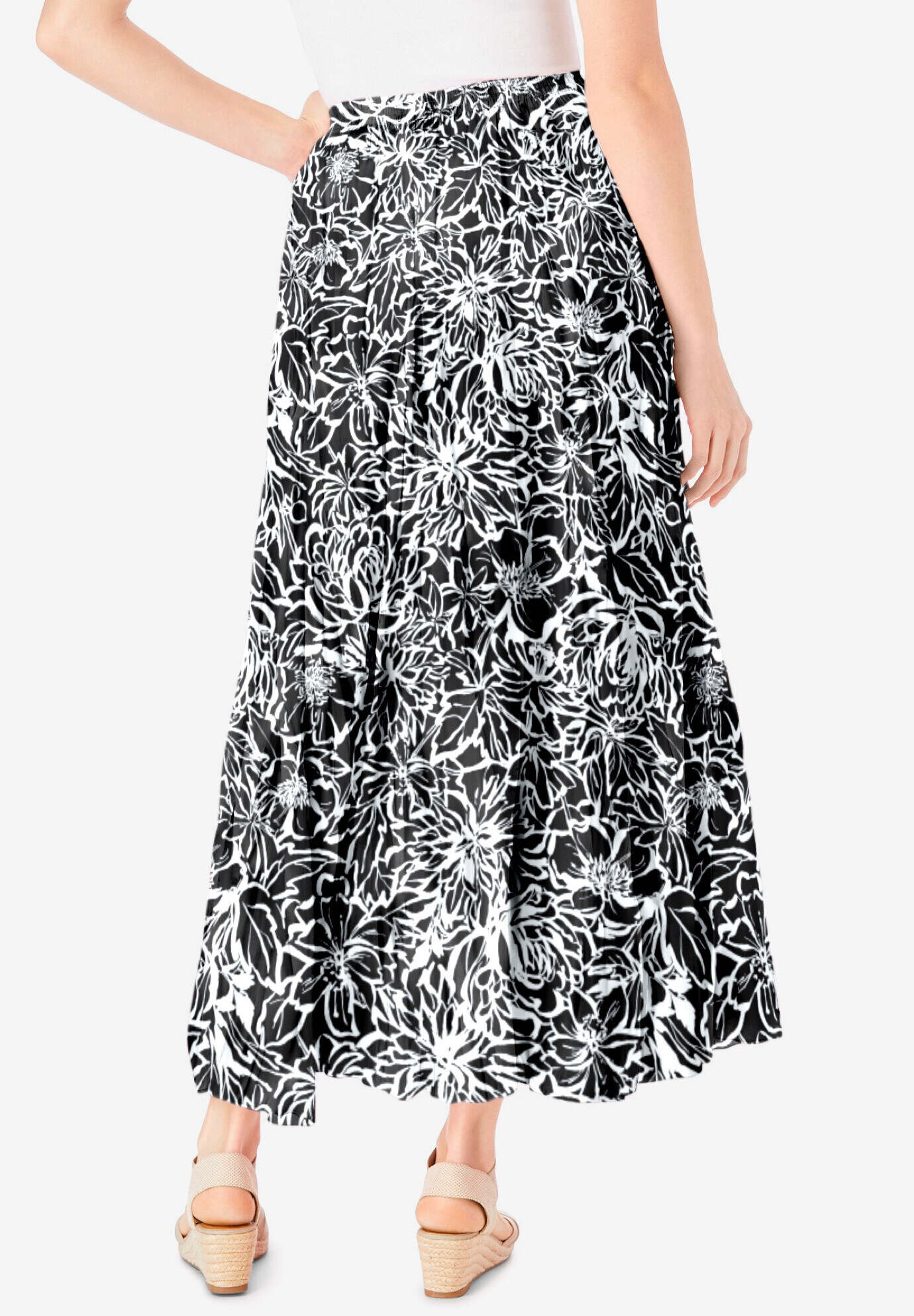 Pull-On Elastic Waist Crinkle Printed Skirt