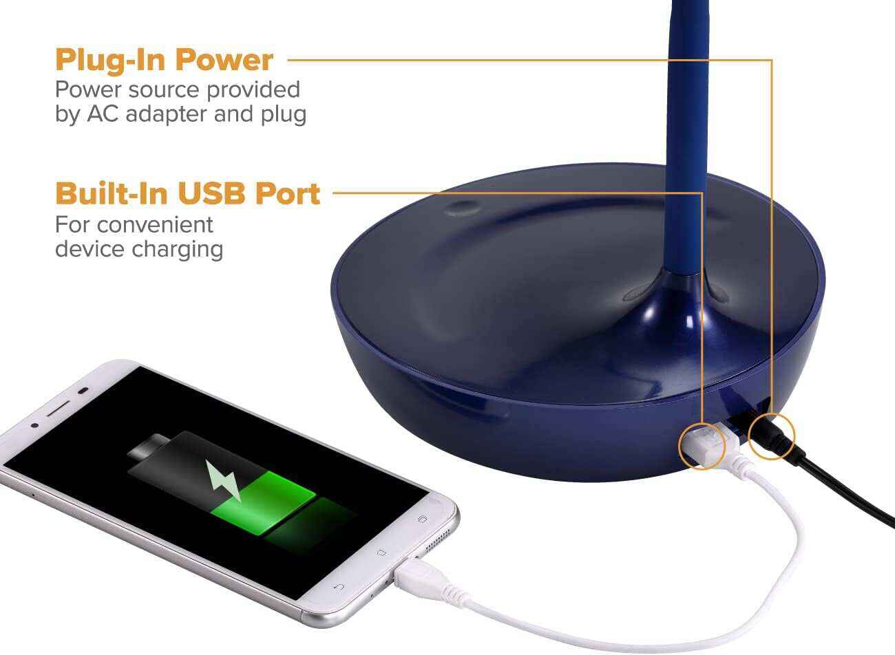 Bostitch Office LED Gooseneck Desk Lamp with USB Charging Port, 3 Dimming Levels, Touch Control, Blue (VLED1502-BLUE)