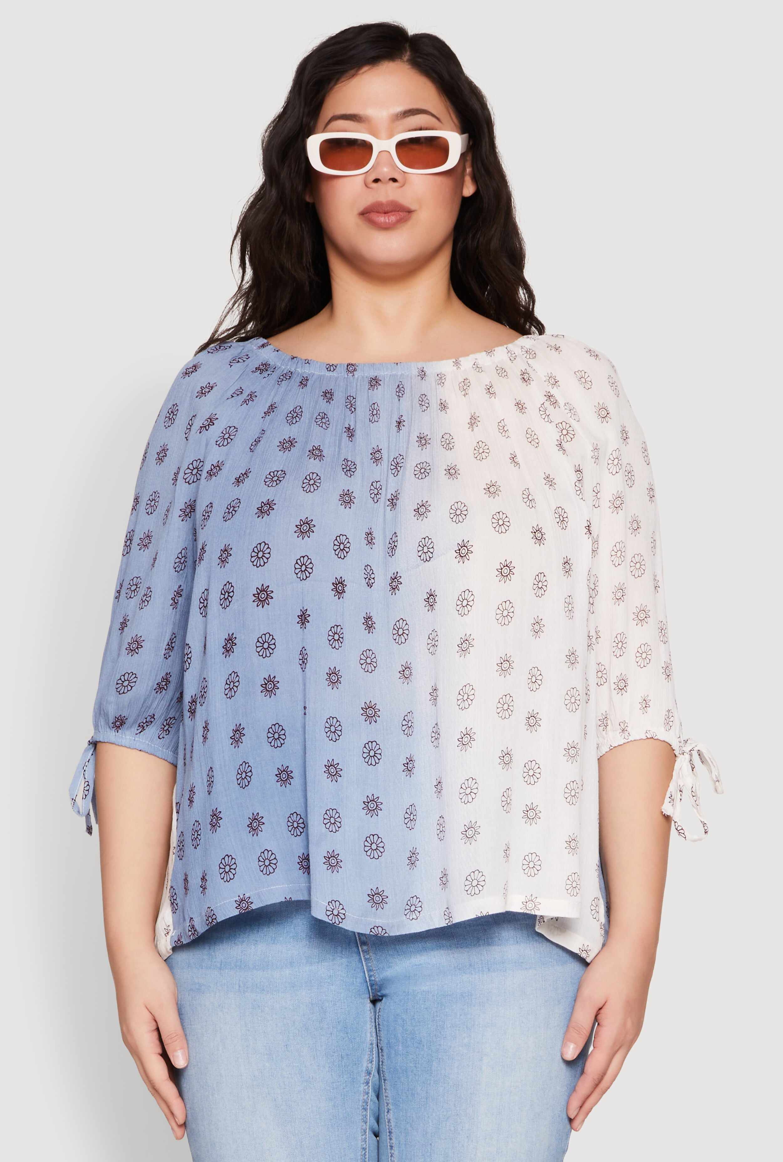 Plus Size Ombre Flower Print Blouse
