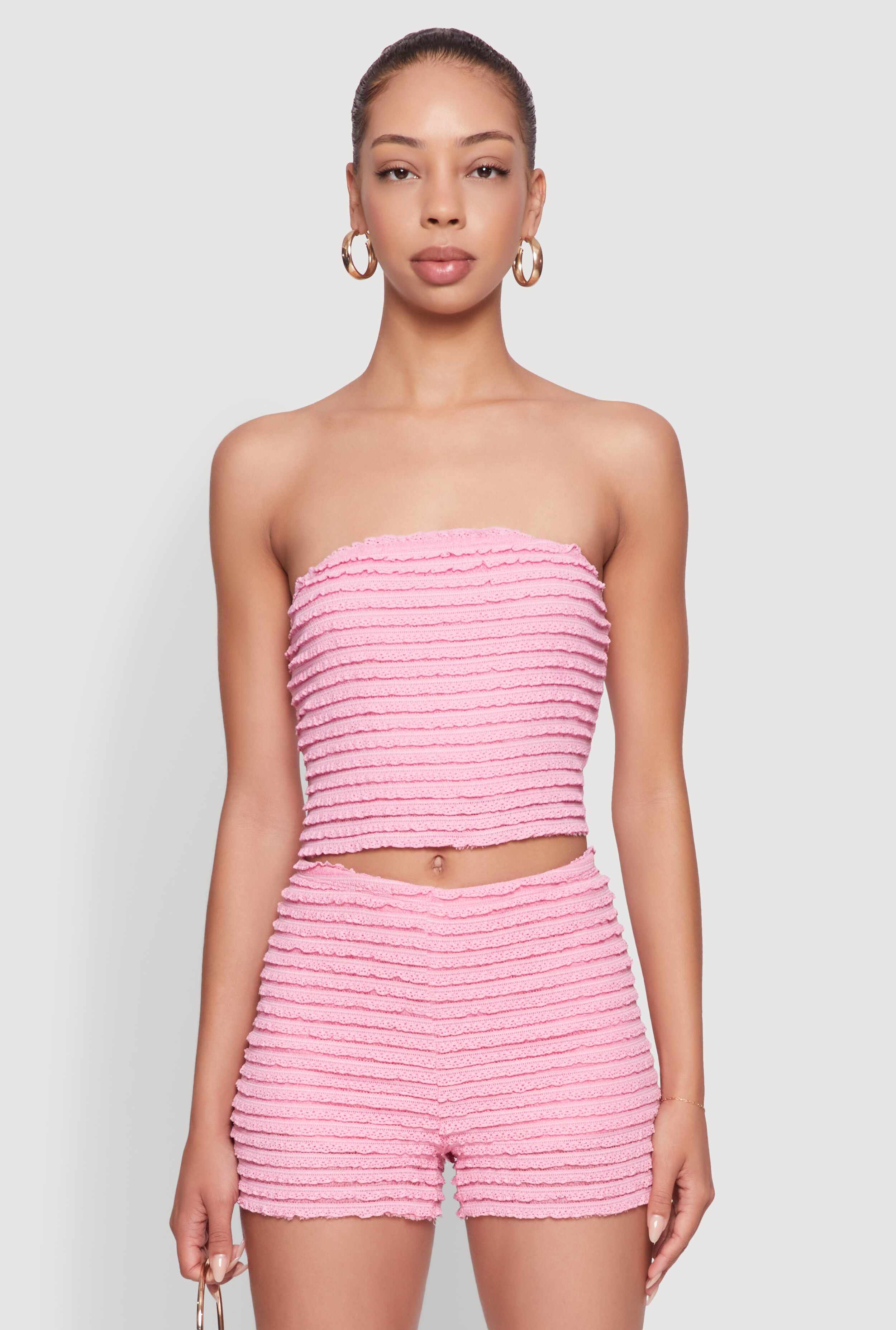 Haute Monde Tiered Lace Cropped Tube Top