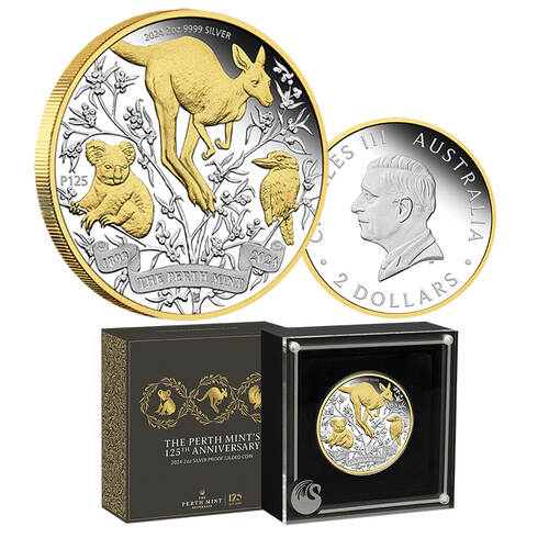 2024 The Perth Mint's 125th Anniversary Gilded 2oz Silver Proof