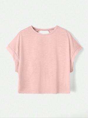 Women's Plain Cut Out Asymmetrical Hem Batwing Sleeve Tee, Elegant Casual Short Sleeve Round Neck T-Shirt for Summer, Ladies Clothes for Daily Wear