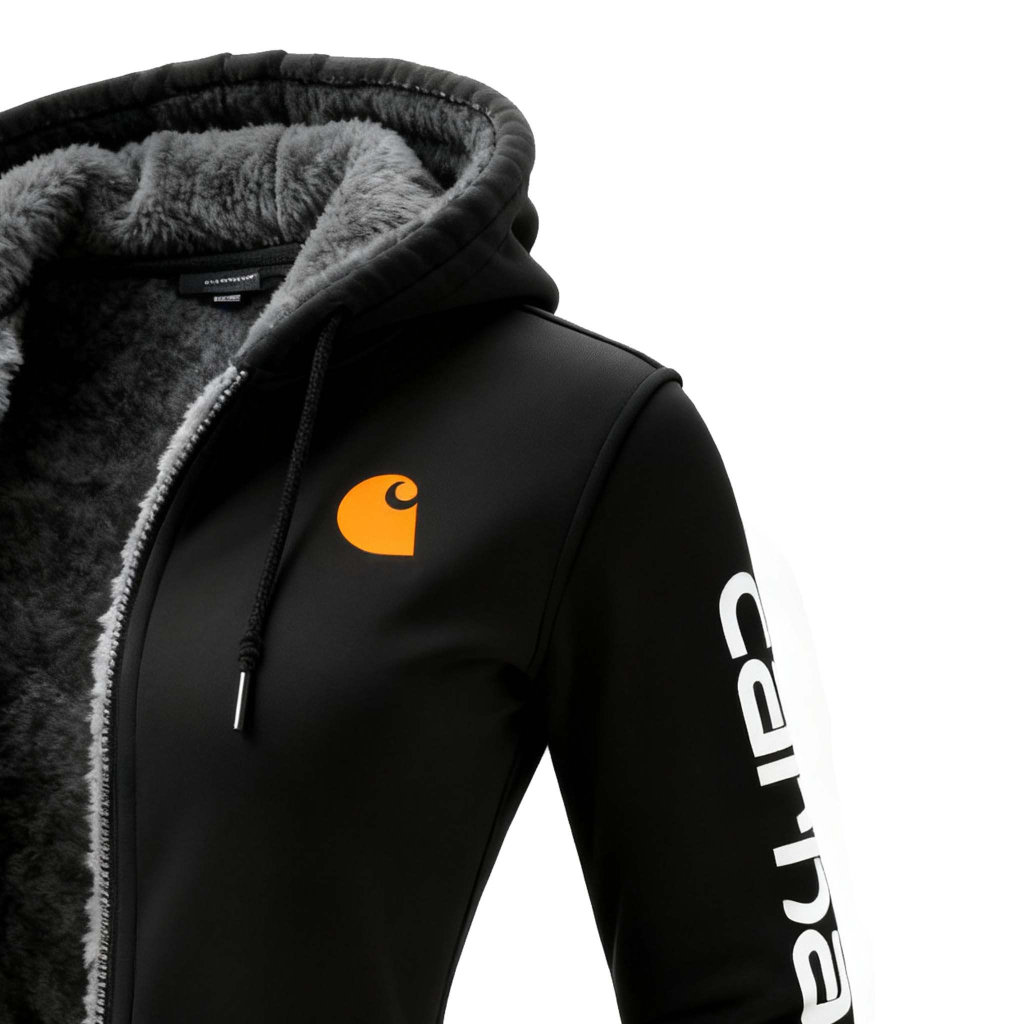Women's Vintage Fleece Pocket Full Zip Long Sleeve Hoodie Jacket-Black