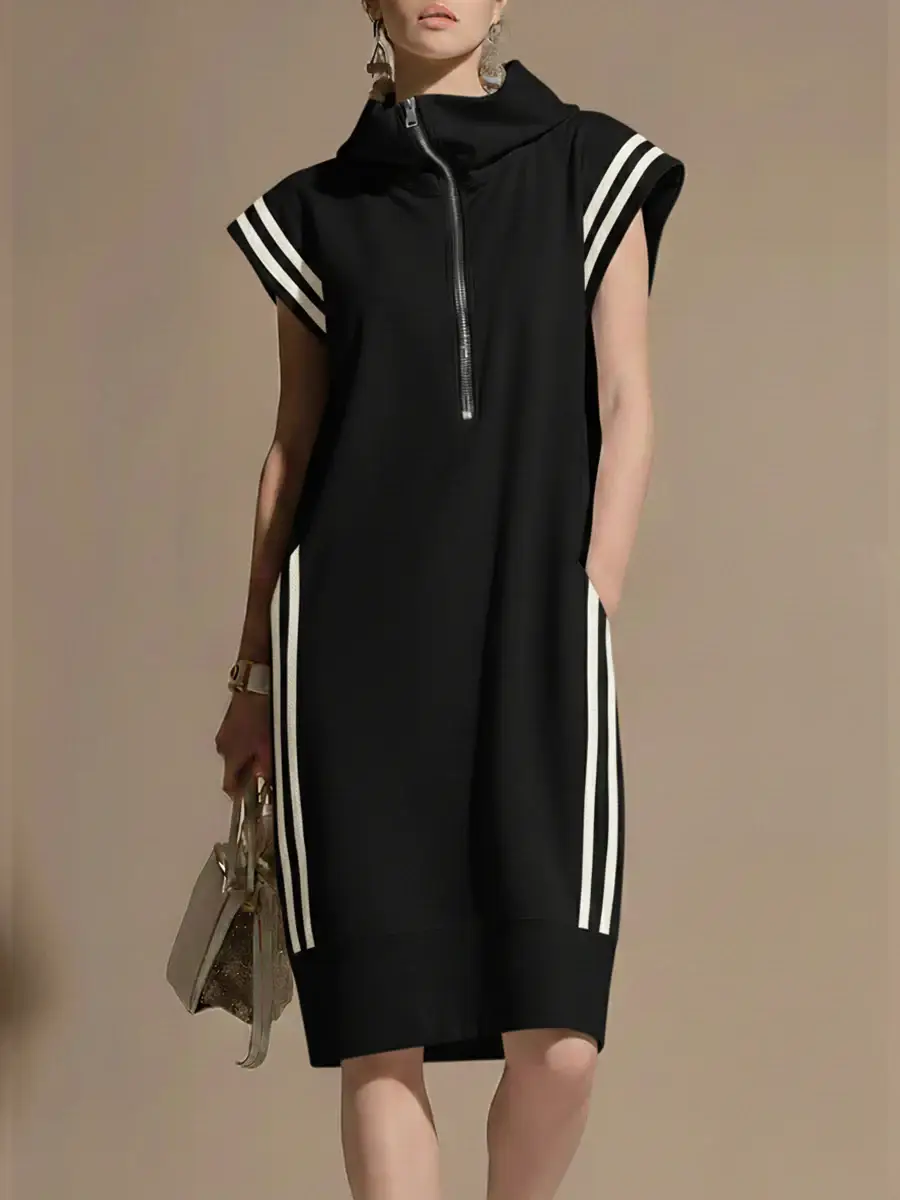 🔥Summer Arrivals🌟Women's Casual Patchwork Striped Hooded Dress