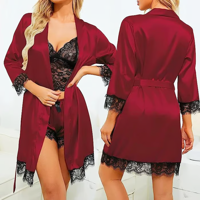 🔥LAST DAY SALE 59% OFF 🔥Valentine's Day 4 sets of lace satin sling pajamas set🌹