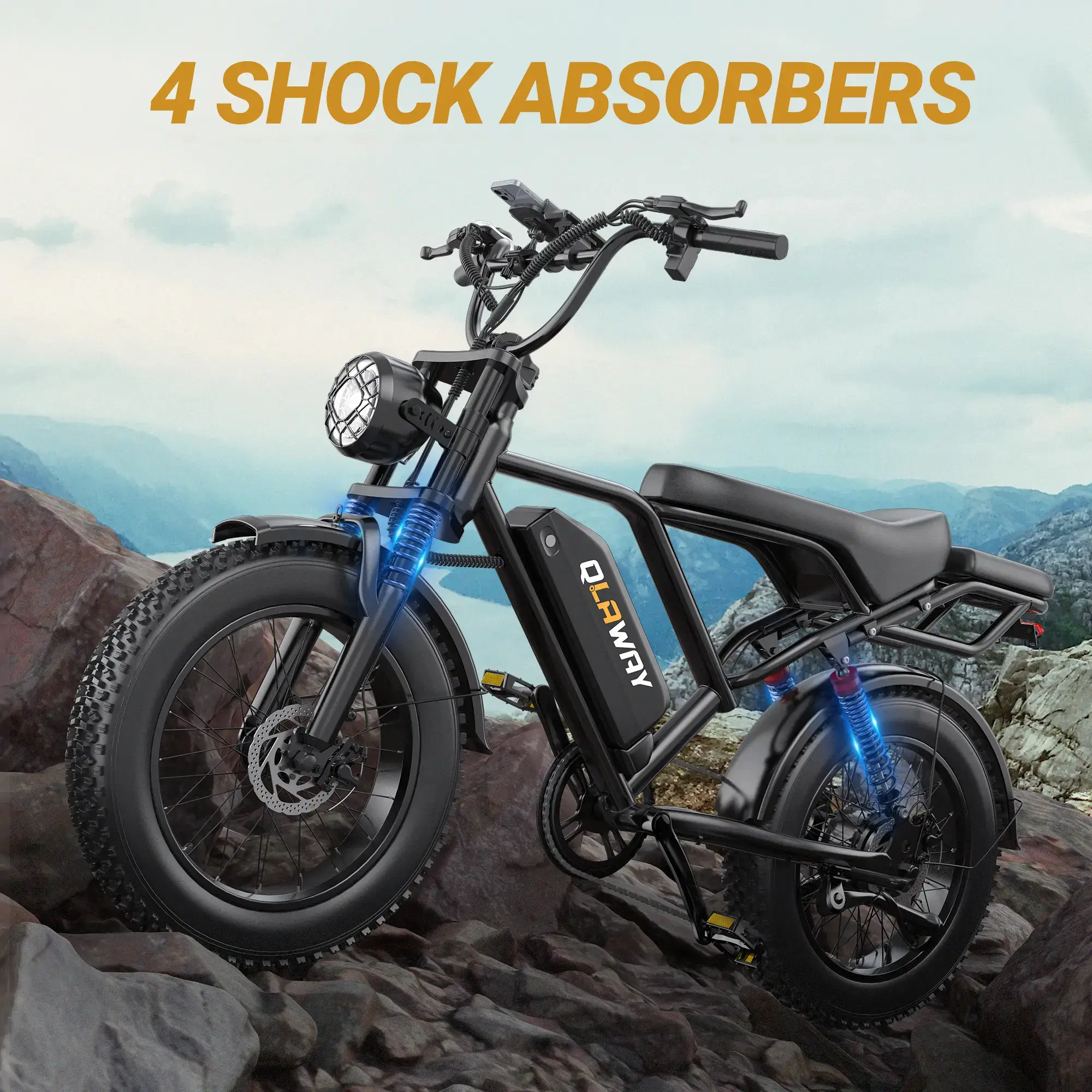Peak 1500W Electric Off-Road Bike 20-Inch Full Suspension E-Motorcycle, 48V 20Ah Removable Battery, 31MPH Top Speed, 40-55 Mile Range, 2-Seater, LED Headlights, 20-Inch All-Terrain Fat Tires, UL 2849 Certified