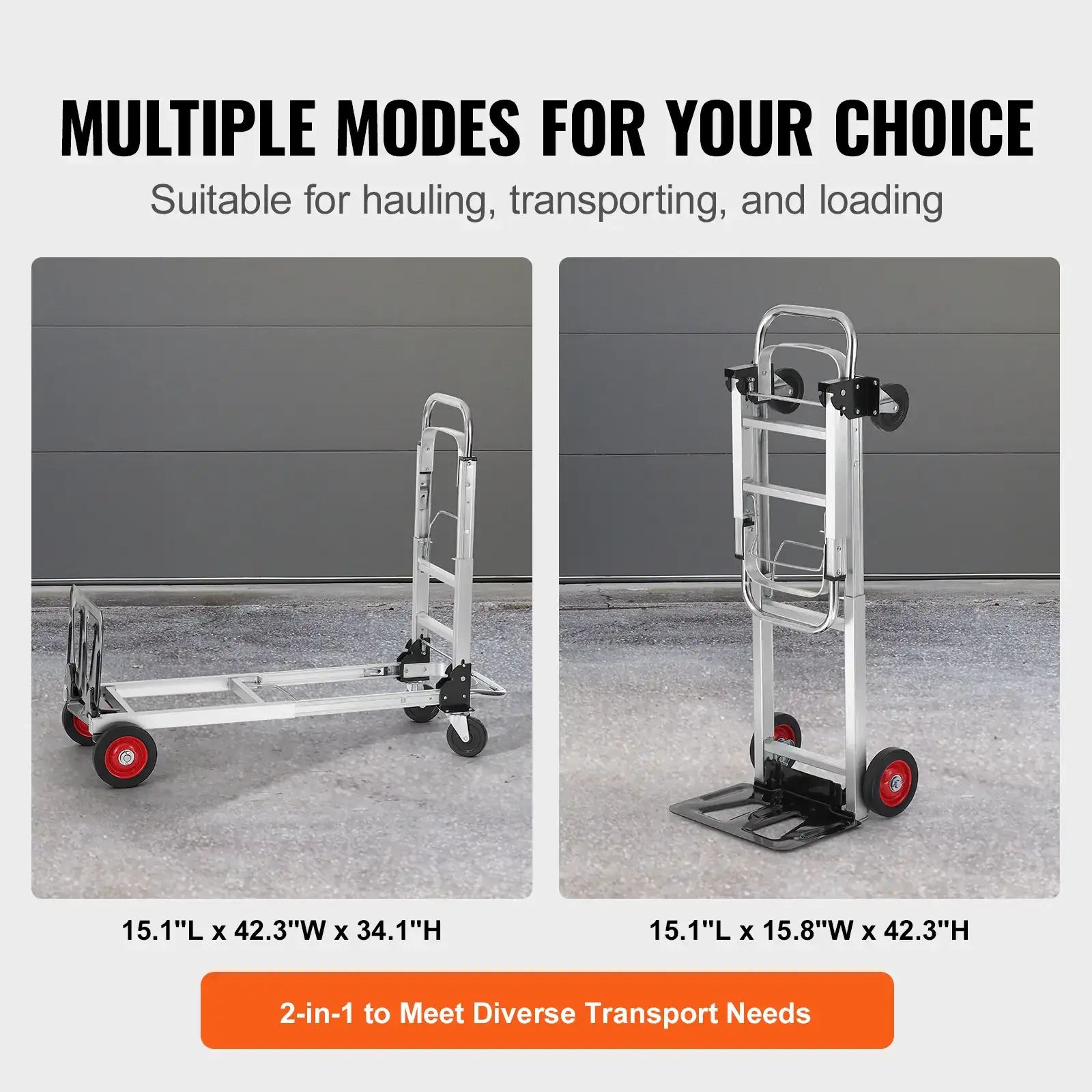 Aluminum Folding Hand Truck, 2 in 1 Design Max 800 lbs Capacity, Heavy Duty Industrial Collapsible cart, Dolly Cart with Rubber Wheels for Transport and Moving in Warehouse, Supermarket, Garden