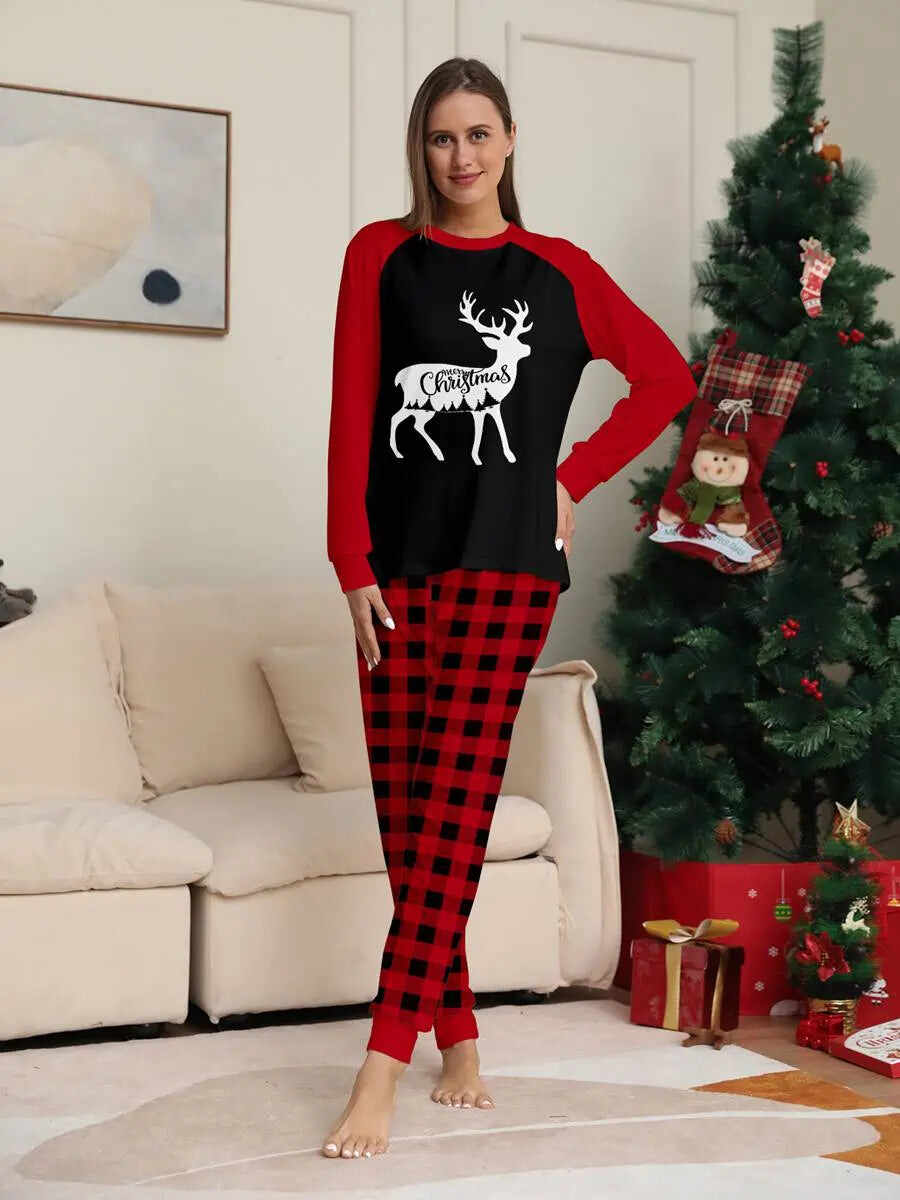 Reindeer Christmas Matching Family Pajamas Pjs Set Sleepwear #23806