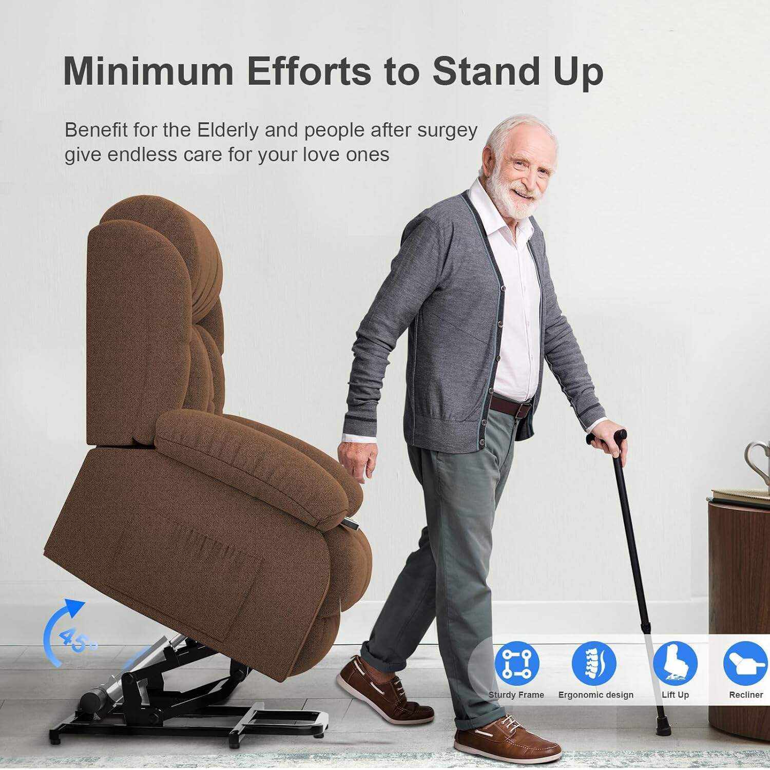 YONISEE Lar2ge Lift Chairs Recliner for Elderly - Power Fabric Lift Chair Modern with Massage and Heat, Extended Footrest, 3 Positions, 2 Side Pockets, and Cup Holders, USB Ports, Coffee Color