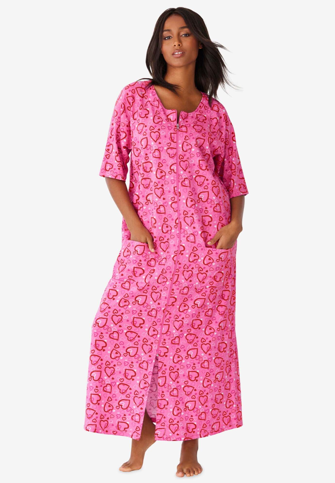 Long French Terry Zip-Front Robe
