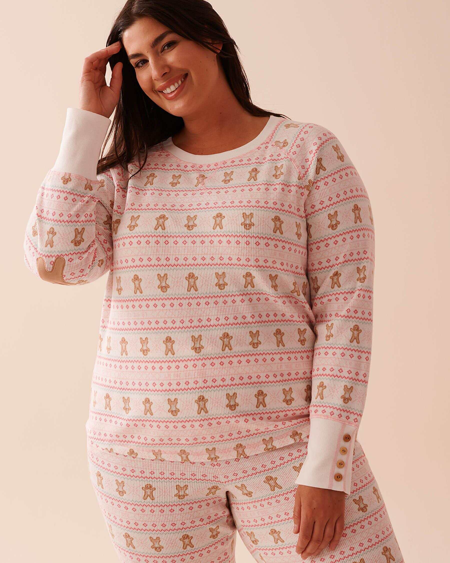 Gingerbread Print Waffle Knit Long Sleeve Shirt