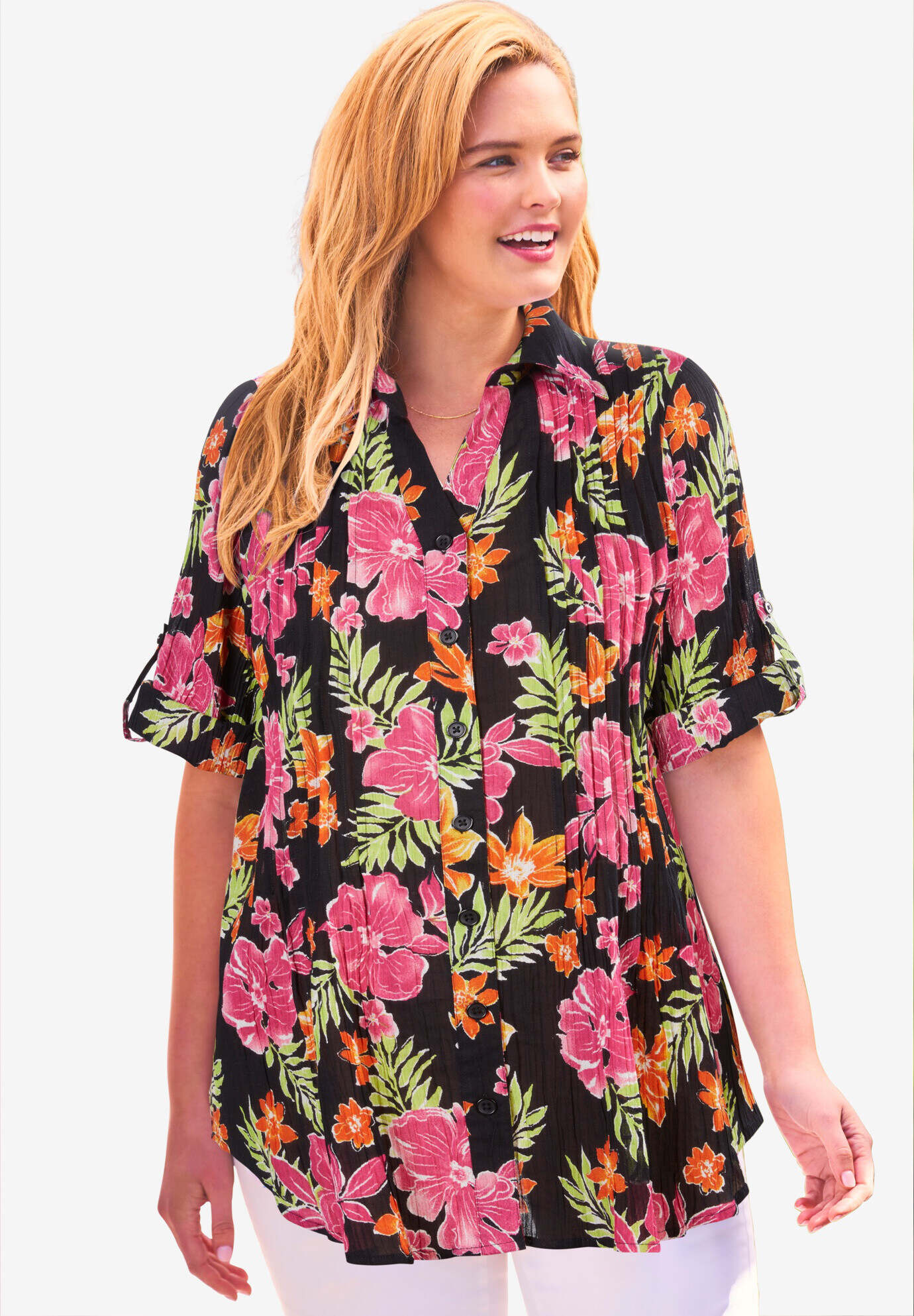 Pintucked Button Down Gauze Shirt