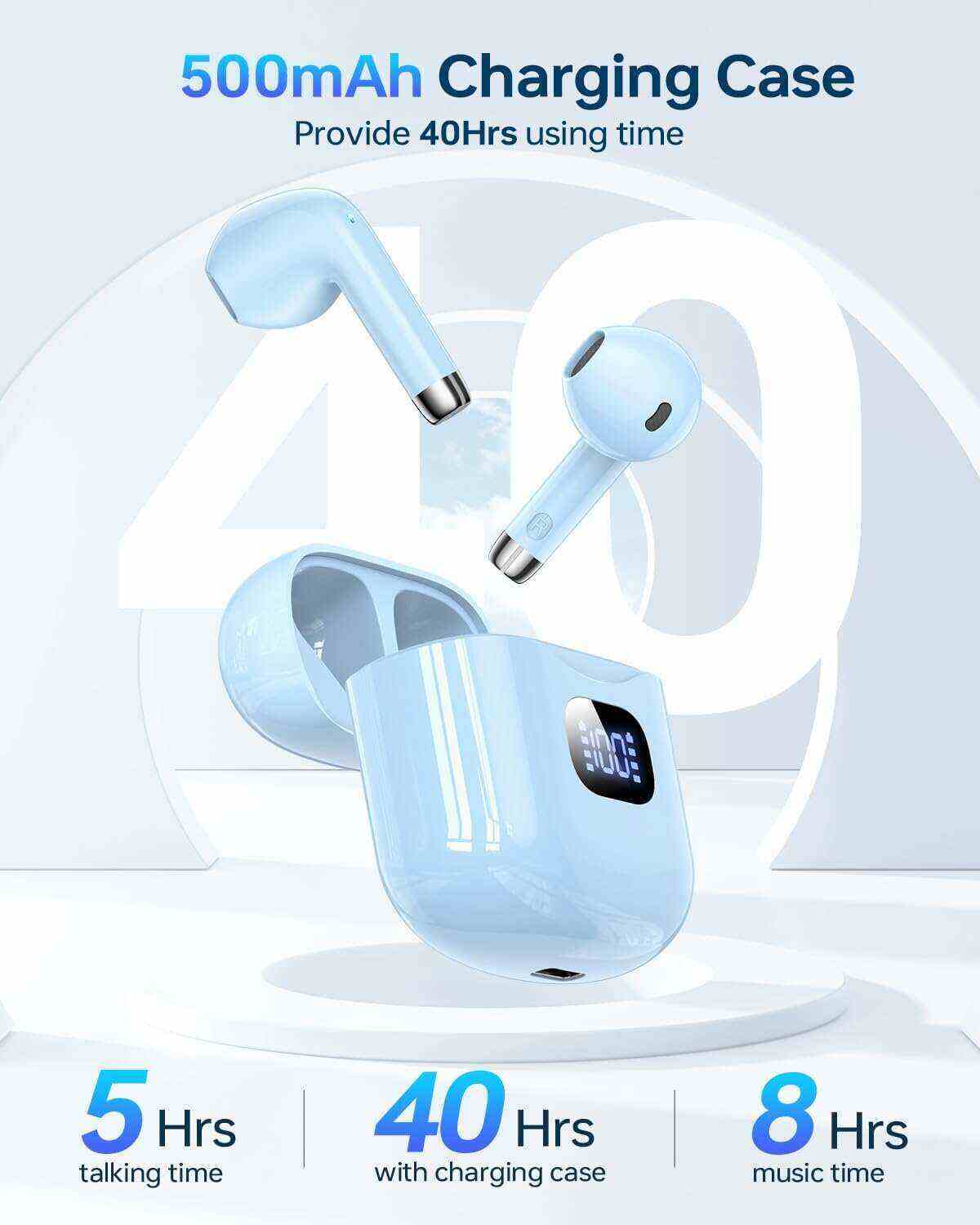 Wireless Earbuds, Bluetooth 5.3 Headphones 40Hrs Playtime with Charging Case, IPX5 Waterproof Stereo in-Ear Earphones with Microphone for iOS Android Cell Phone Sports Workout, Black