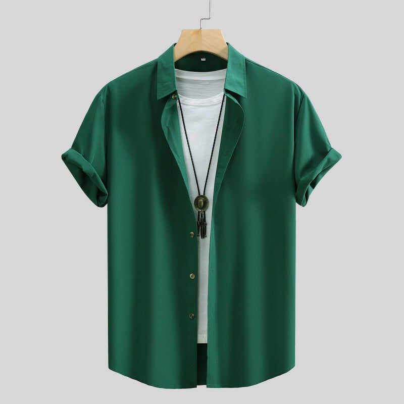 Men's Short-sleeved Shirt Solid Color Summer
