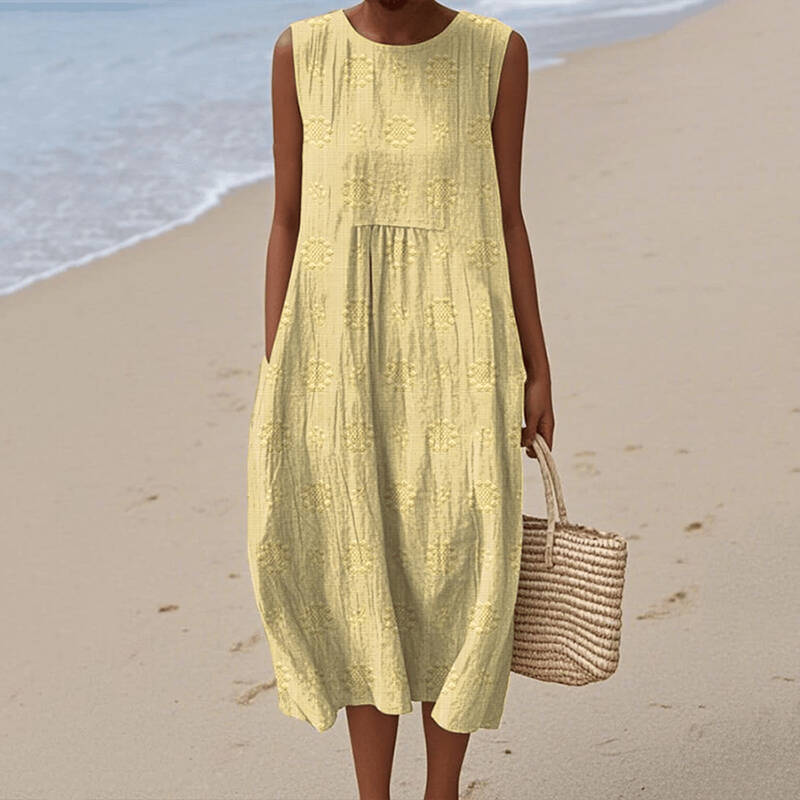 Vintage Loose Flower Art Sleeveless Cotton And Linen Tank Dress