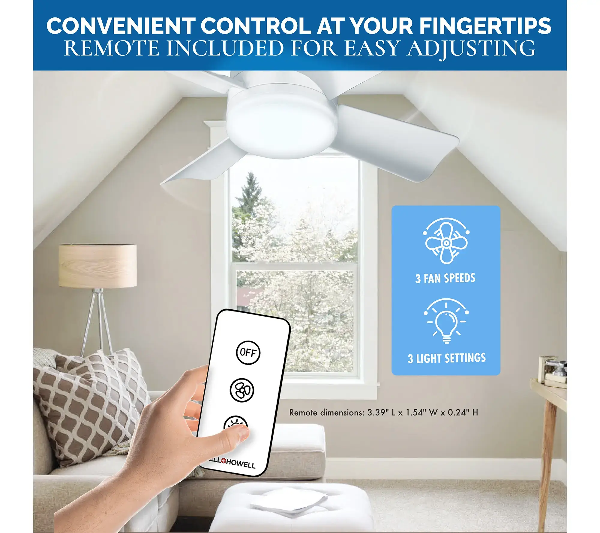 2-in-1 Socket Ceiling 3 Speed Fan & LED Light with Remote