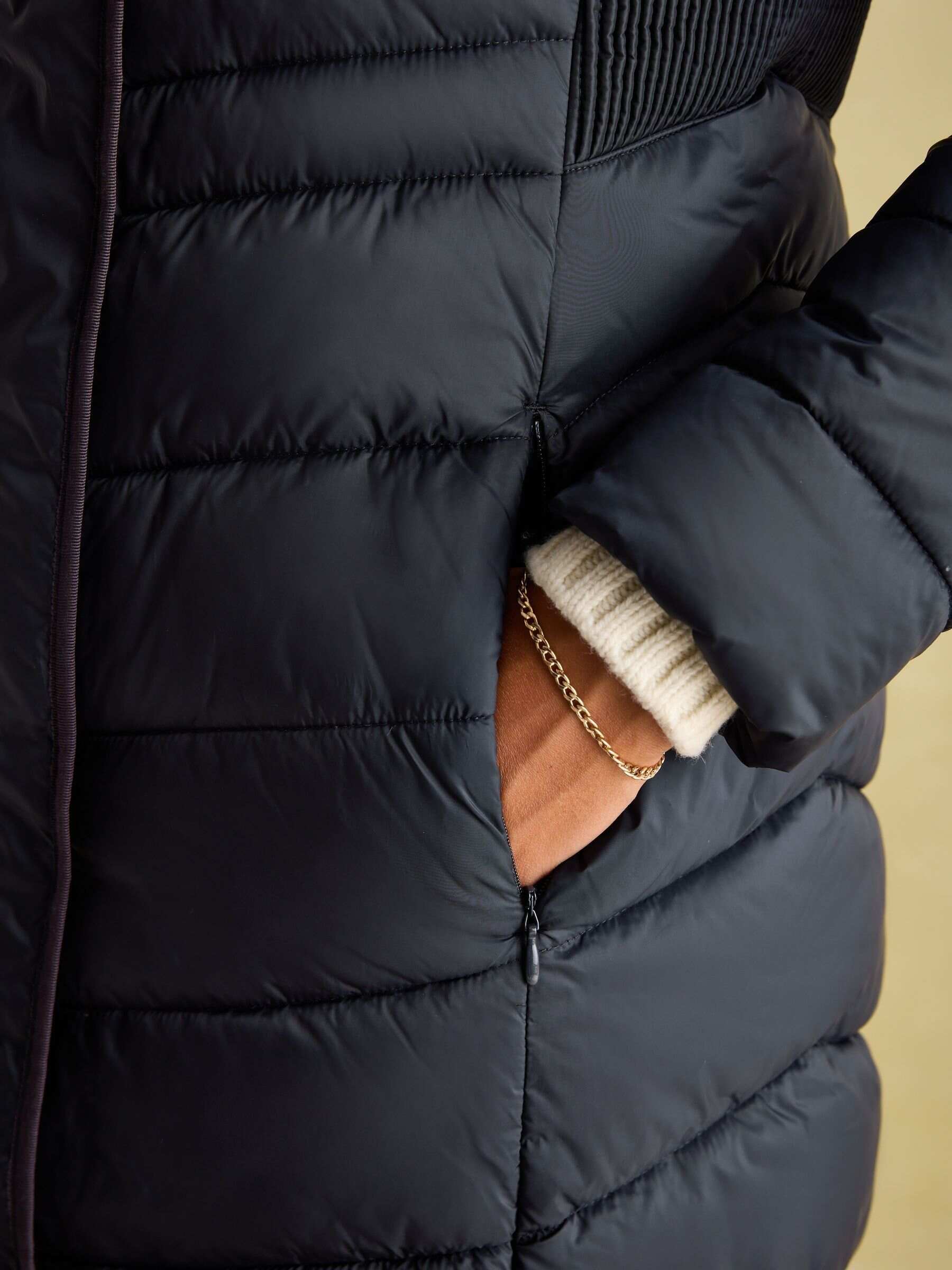 Pembury Navy Blue Showerproof Longline Padded Coat With Hood