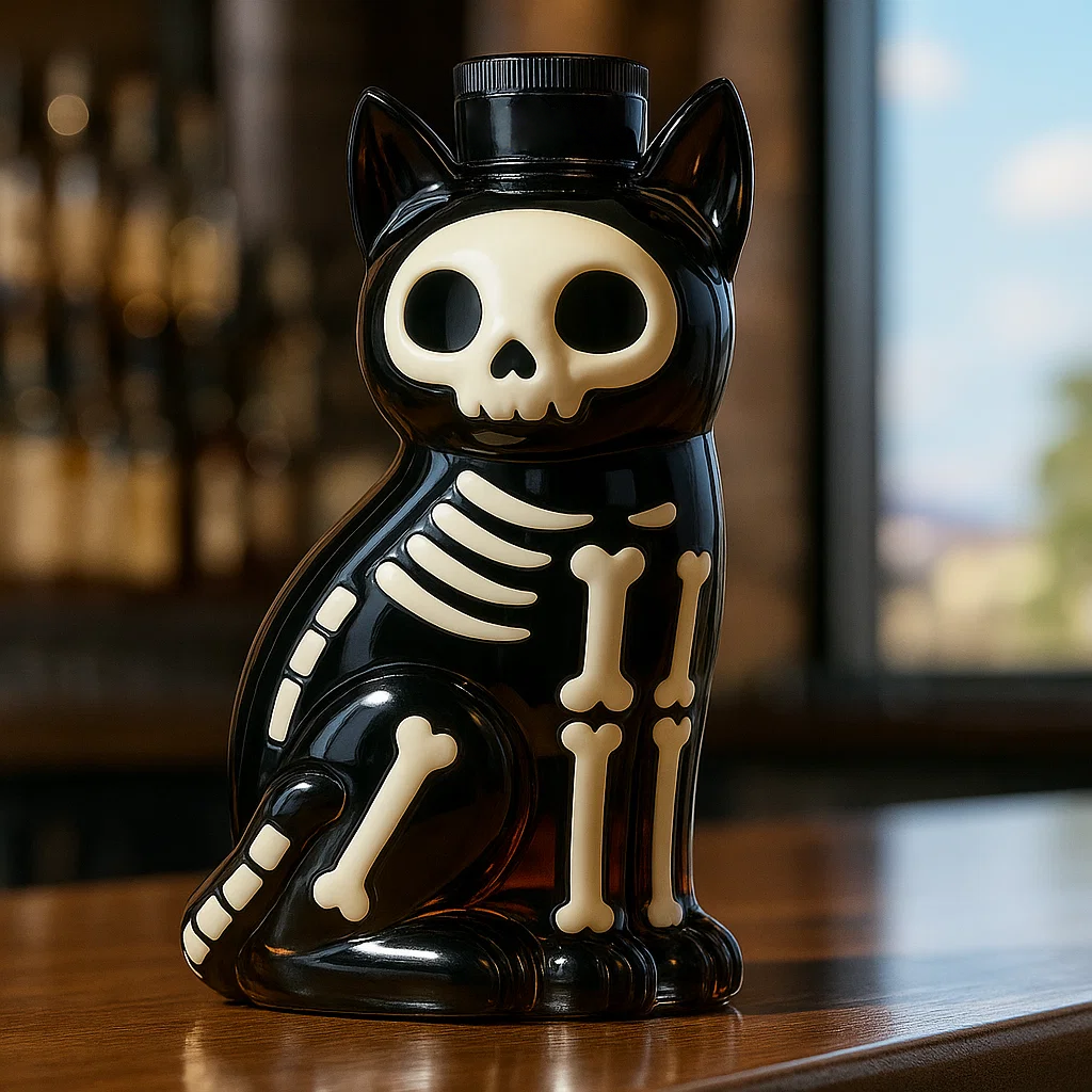 Skeleton Black Cat Whiskey Bottle