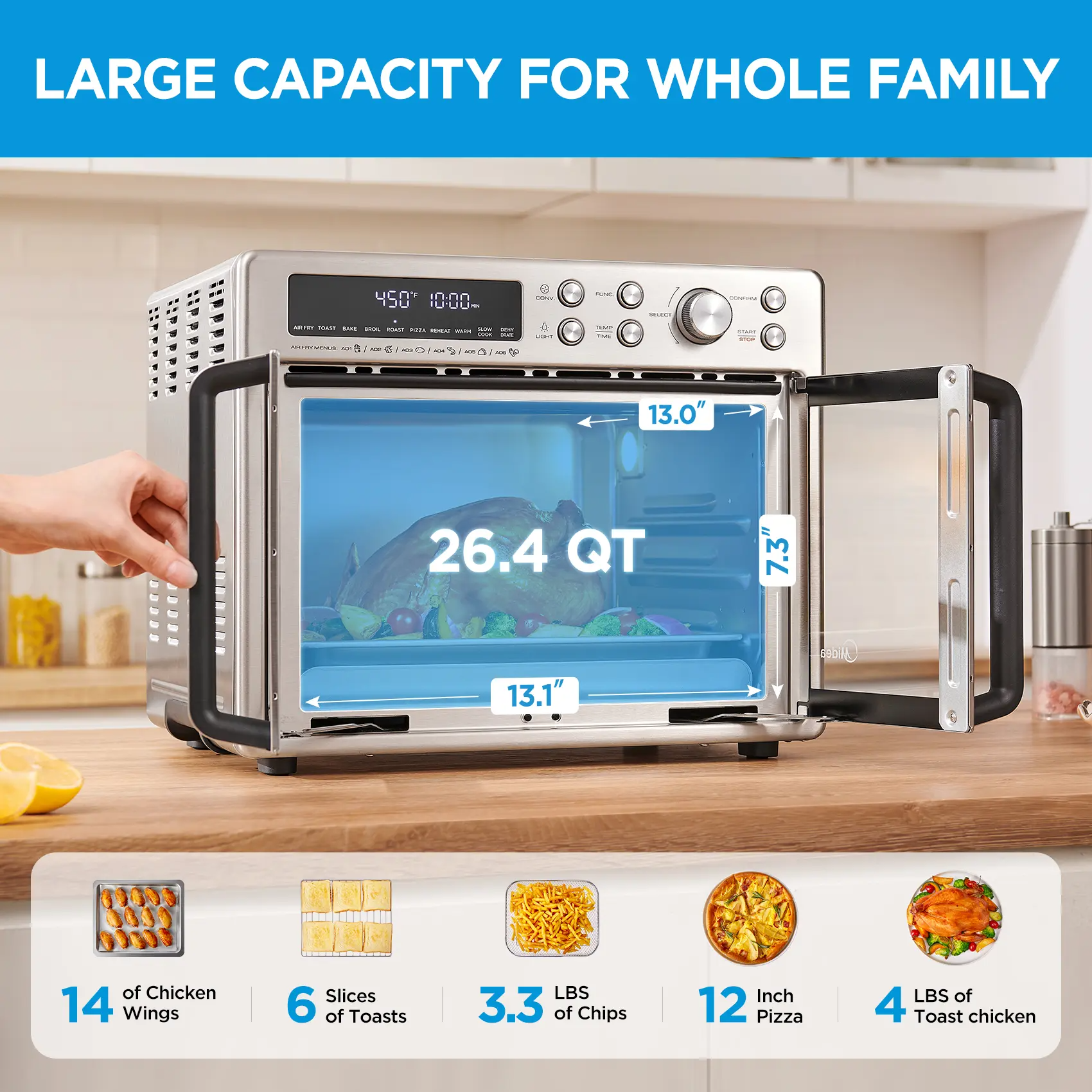[2026 Kitchen Hack] French Door Air Fryer Toaster Oven Combo 26.4 QT, Extra Large Countertop Air Fryer Oven 10-in-1 Combo 25% Faster Cooking & 90% Less Oil, Elegant Design Convection Fan, Gift of the Season