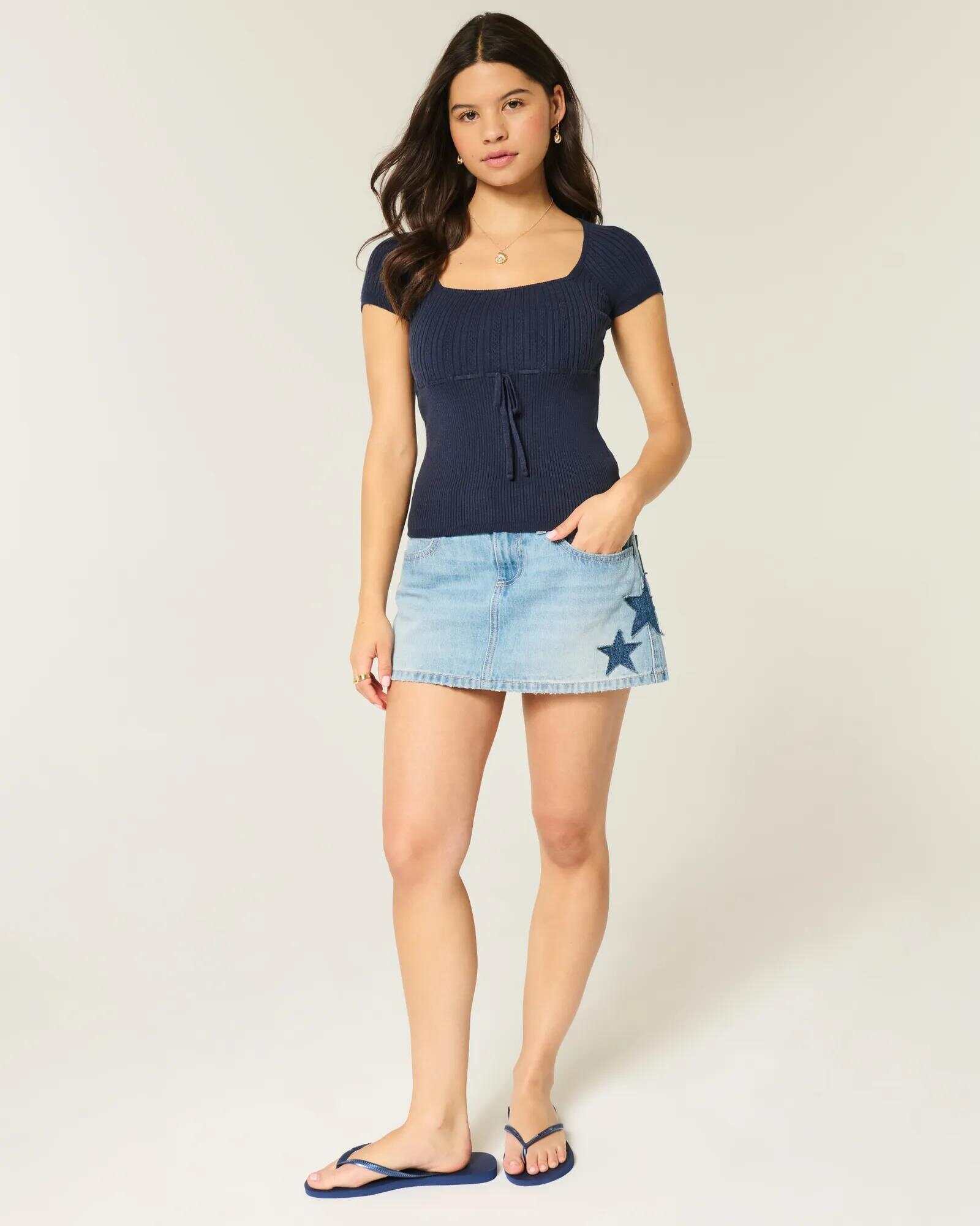 Short-Sleeve Square Neck Sweater