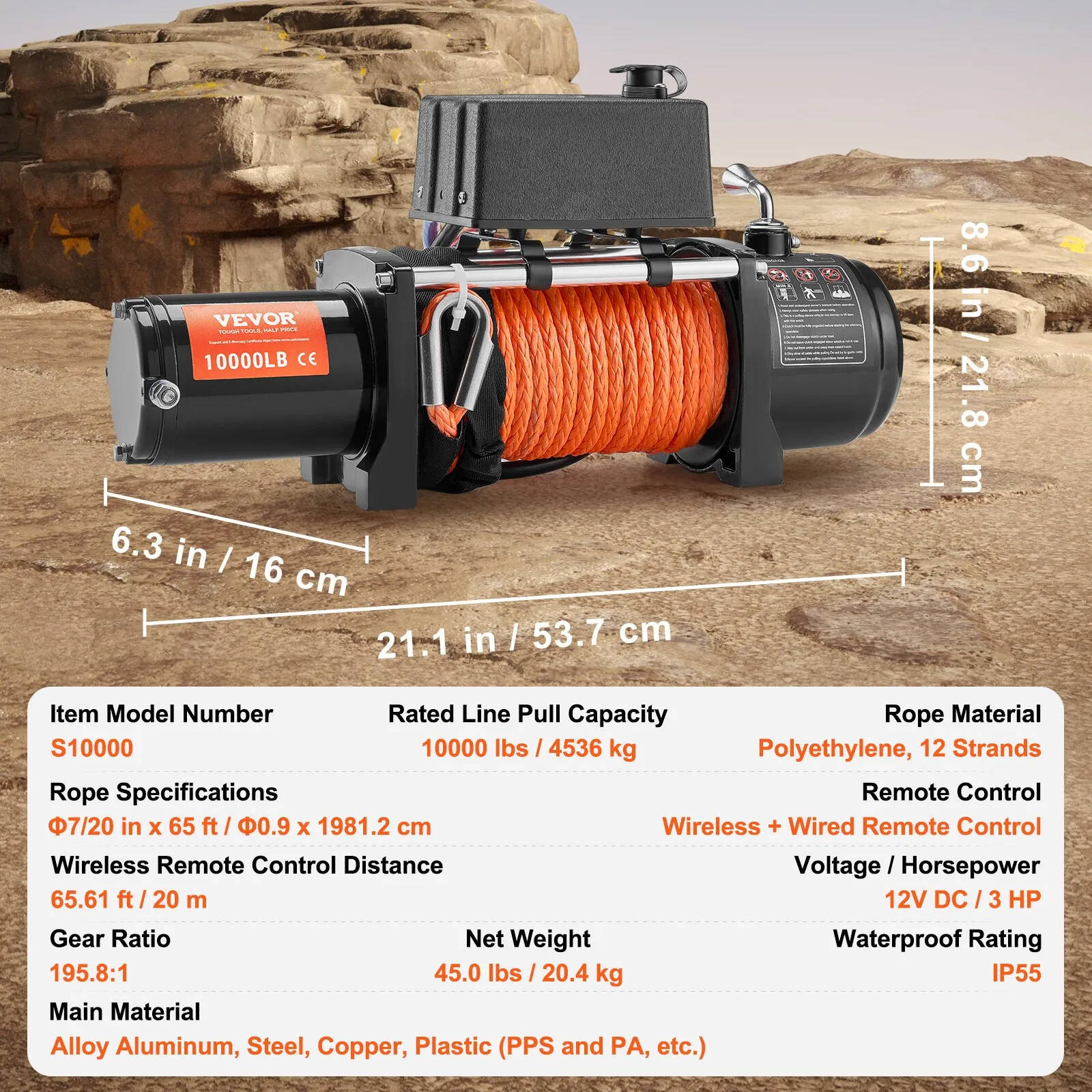 Electric Winch, 18,000 lb, 12V DC Truck Winch with Φ7/16 in x 85 ft Steel Cable Roller Fairlead Wireless & Wired Remote Control, IP55 Waterproof for Towing Off-Road SUV Jeep Truck Trailer Boat