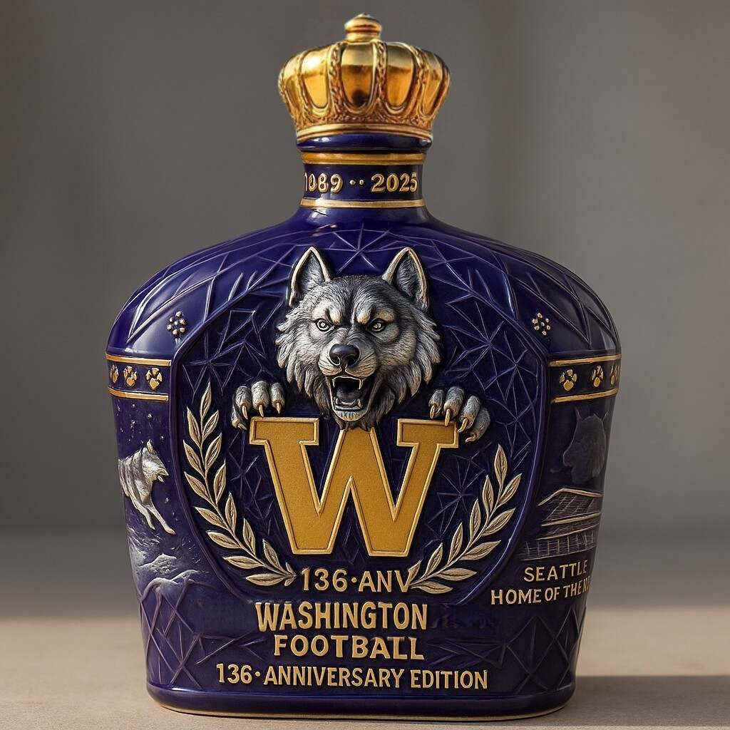 UW Huskies Football 136th Anniversary Whiskey Bottle