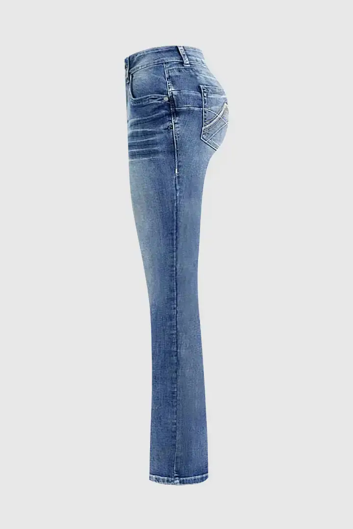 🔥Summer Arrivals🌟Stitch Detail Dual Button Mid Waist Straight Leg Jeans