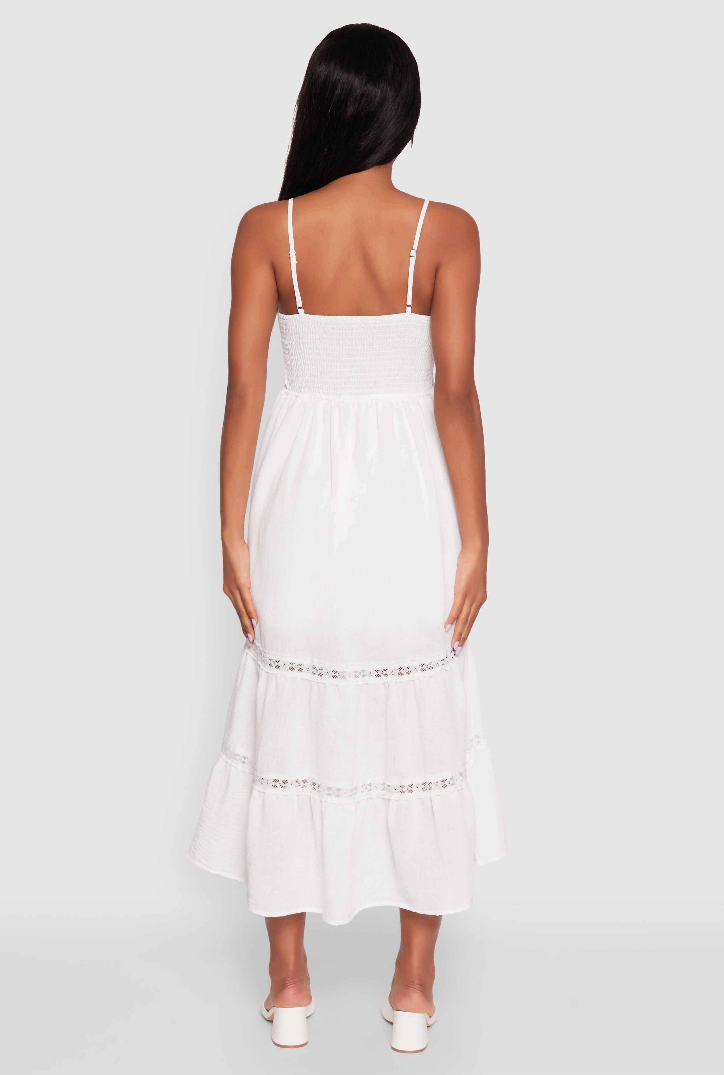 Haute Monde Gauze Knit Lace Detail Tiered Sundress