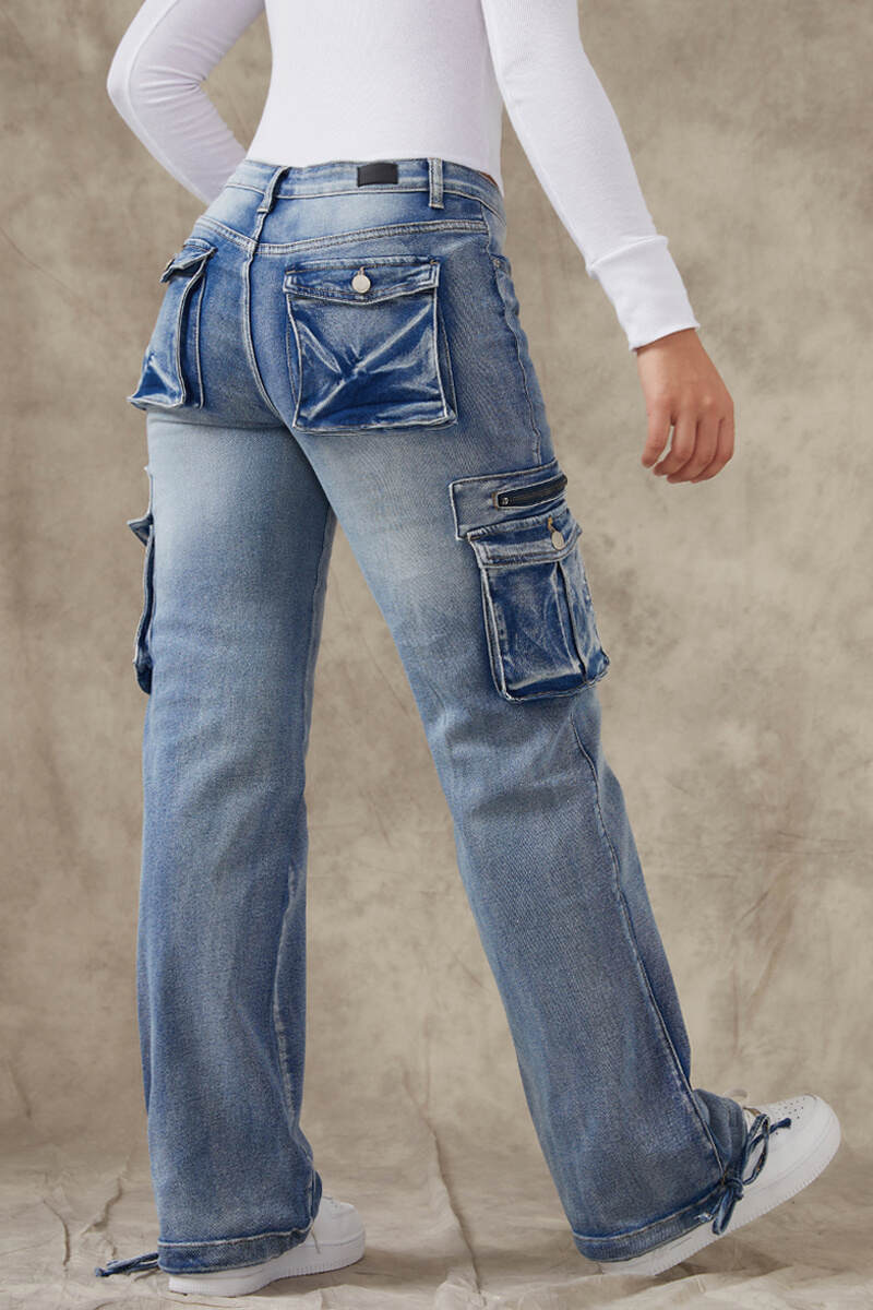 90s Vintage Flap Pocket Low Waist Cargo Jeans