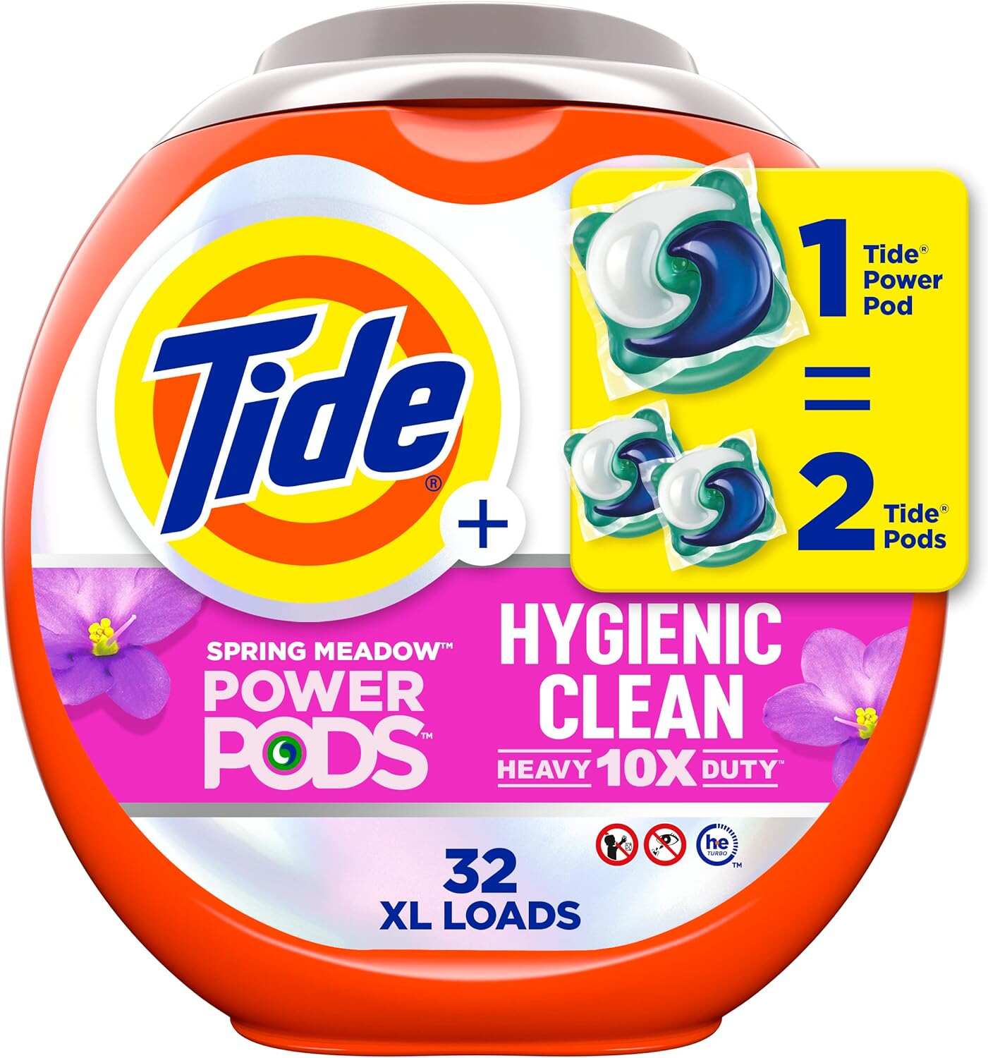 Tide Hygienic Clean Heavy Duty 10x Free Power PODS Laundry Detergent, 63 count, Unscented, For Visible and Invisible Dirt