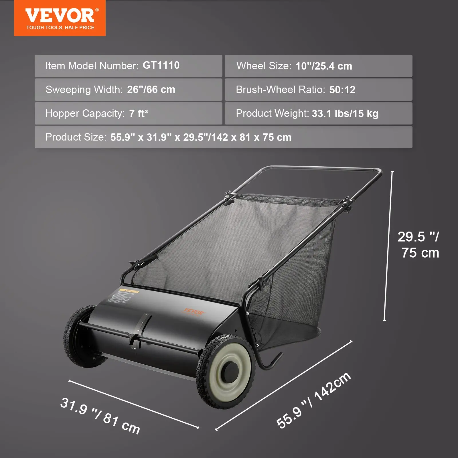 【Flash Sale】Push Lawn Sweeper, 21inch Leaf & Grass Collector, Heavy Duty Thickened Steel Durable to Use with Large Capacity 3.5 cu. ft. Mesh Collection Hopper Bag, 2 Spinning Brushes